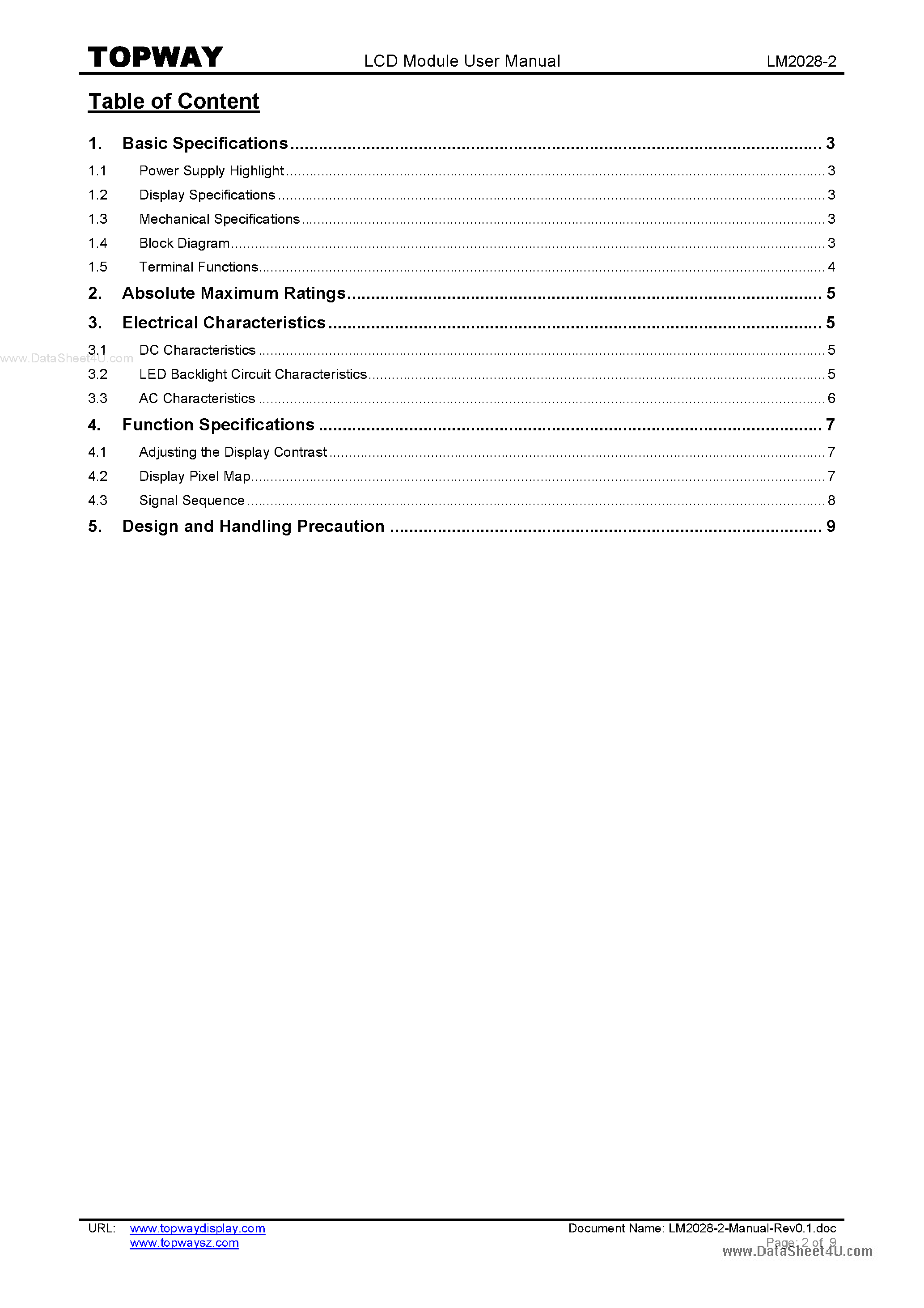 Datasheet LM2028-2 - LCD Module page 2