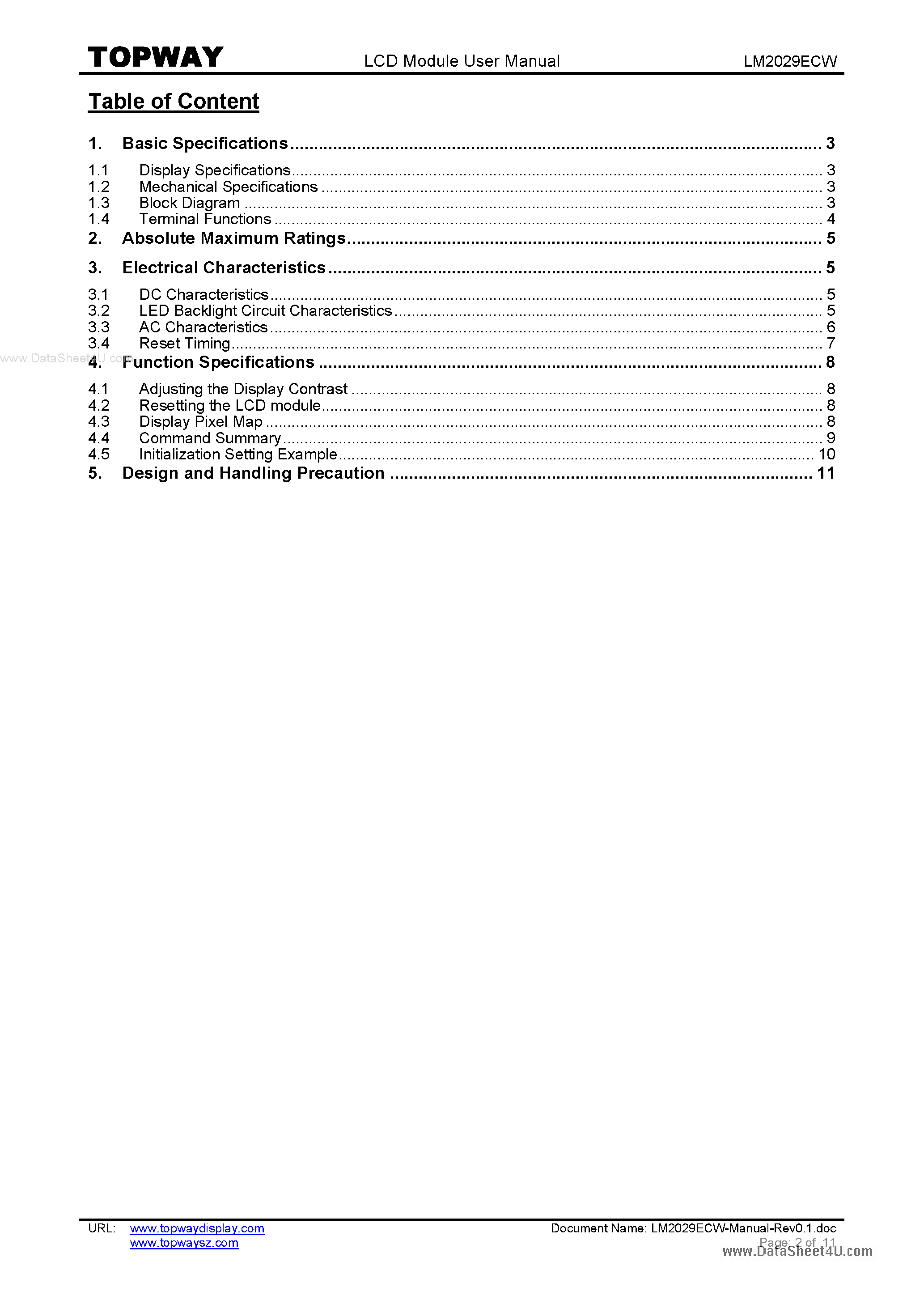 Datasheet LM2029ECW - LCD Module page 2