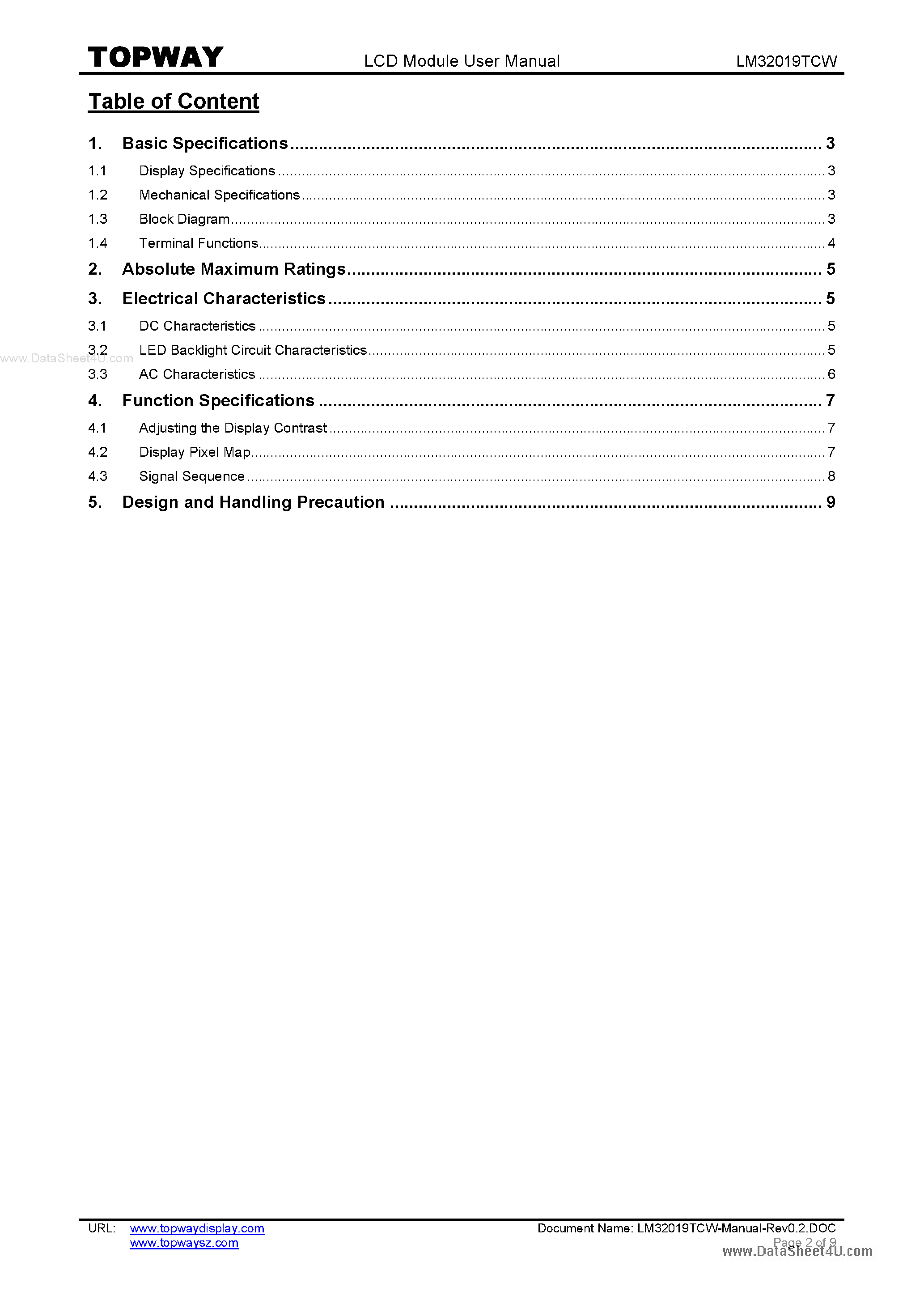 Datasheet LM32019TCW - LCD Module page 2