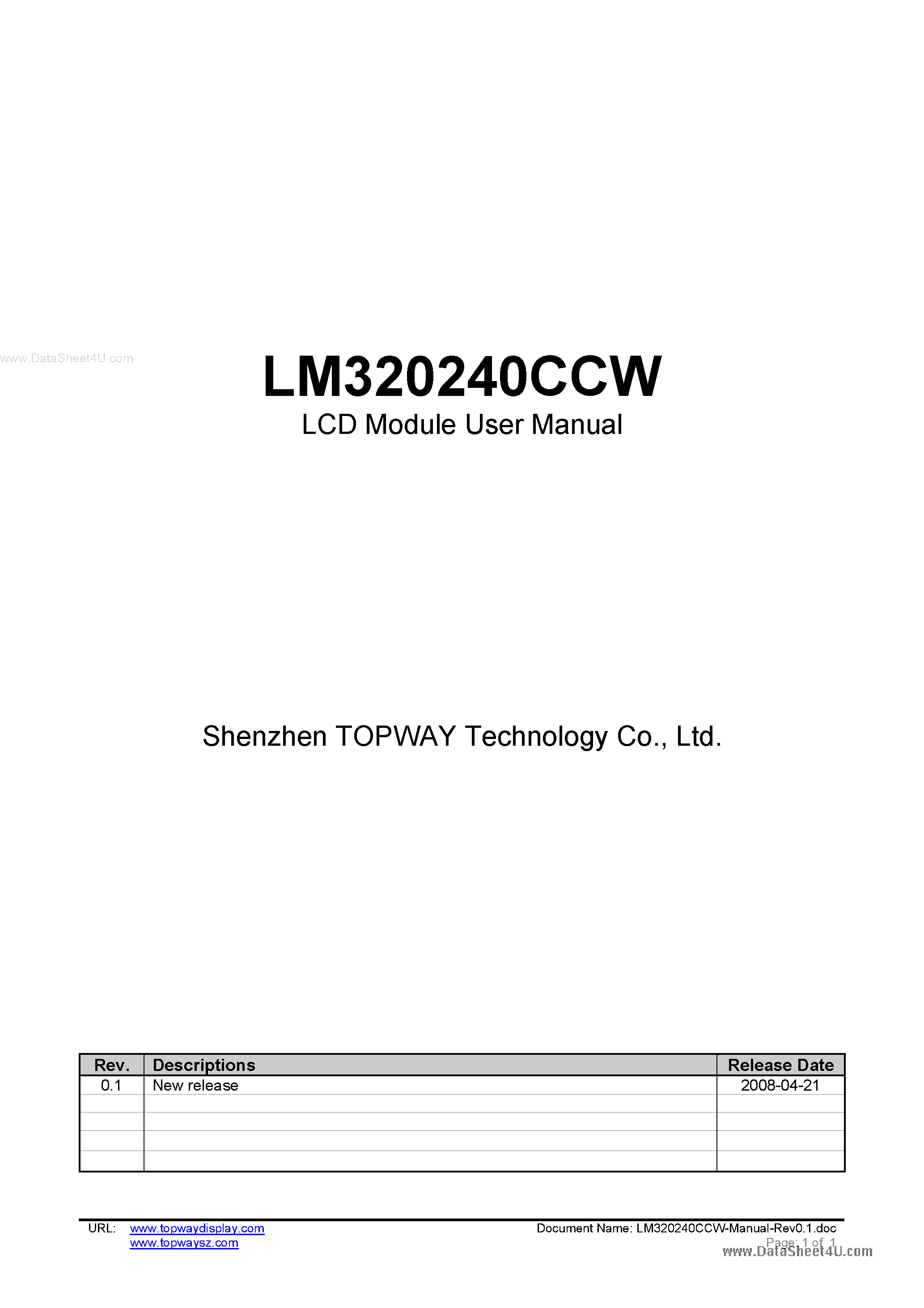 Datasheet LM320240CCW - LCD Module page 1