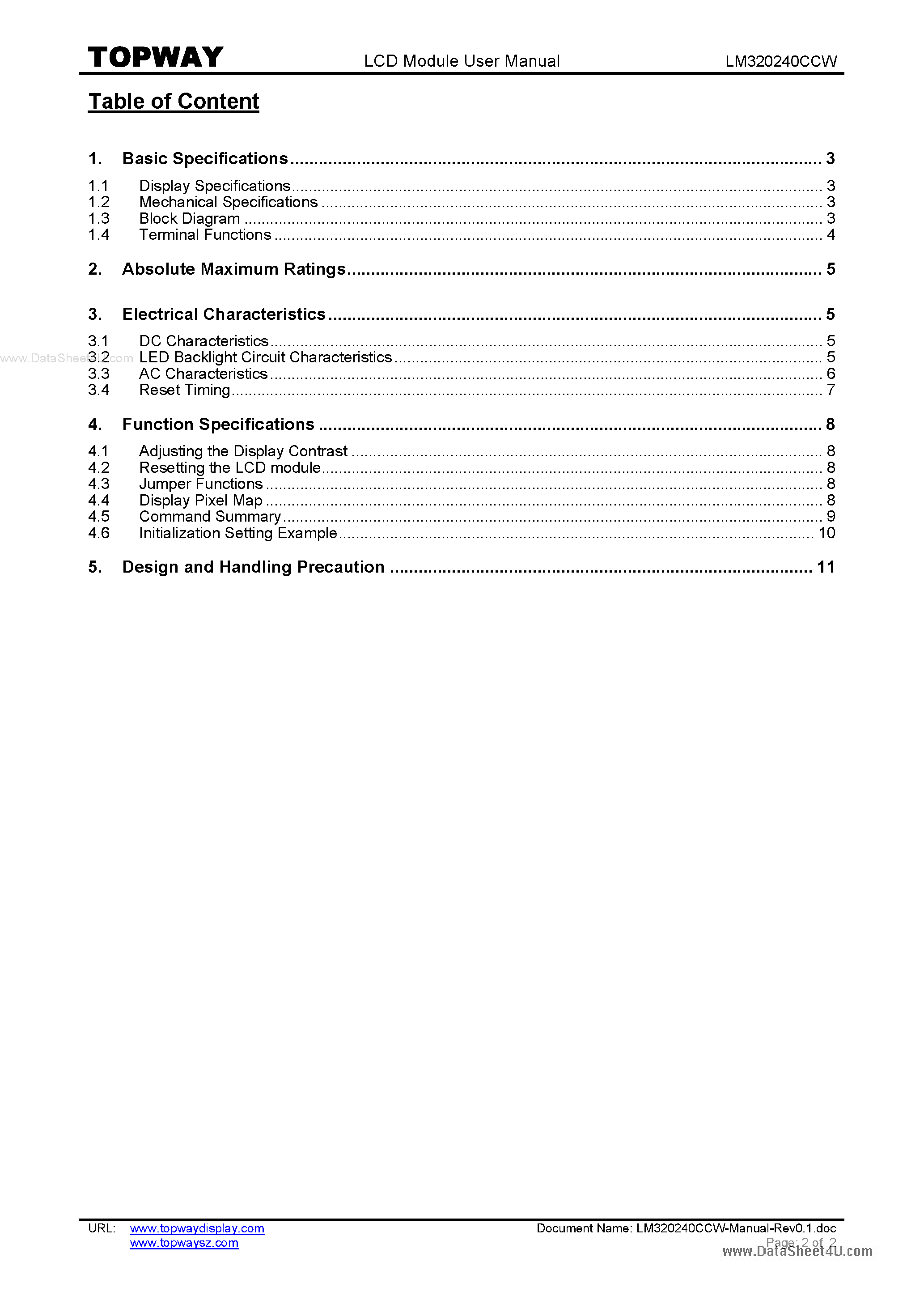 Datasheet LM320240CCW - LCD Module page 2