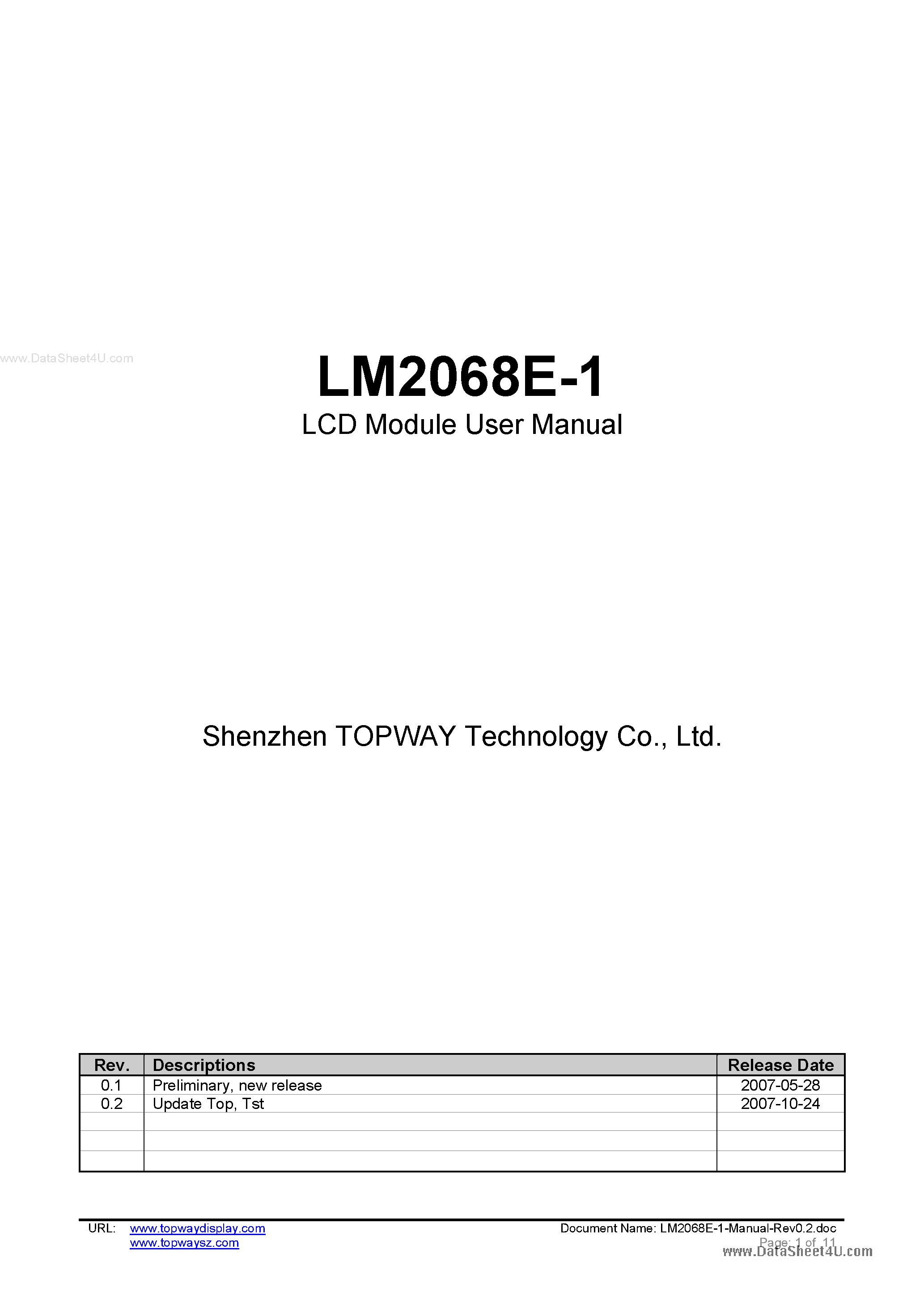 Datasheet LM2068E-1 - LCD Module page 1