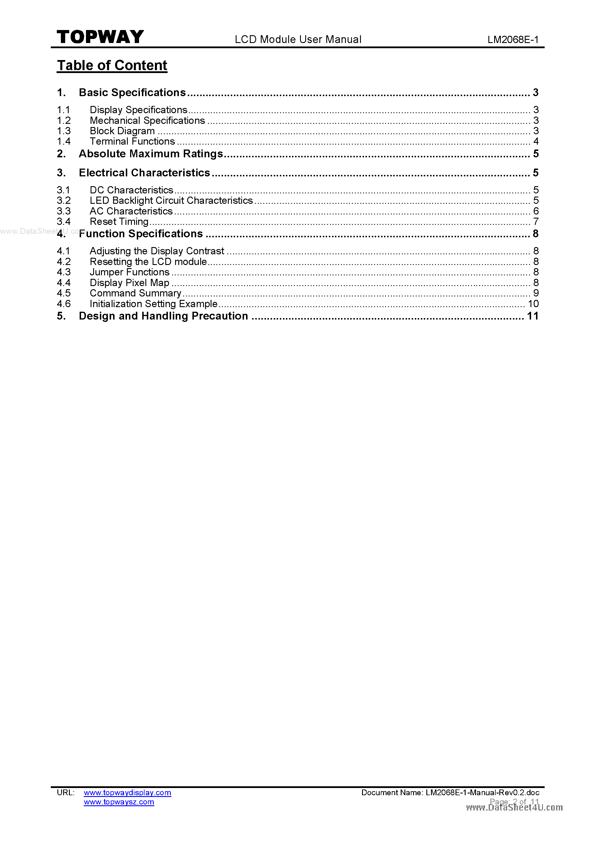 Datasheet LM2068E-1 - LCD Module page 2