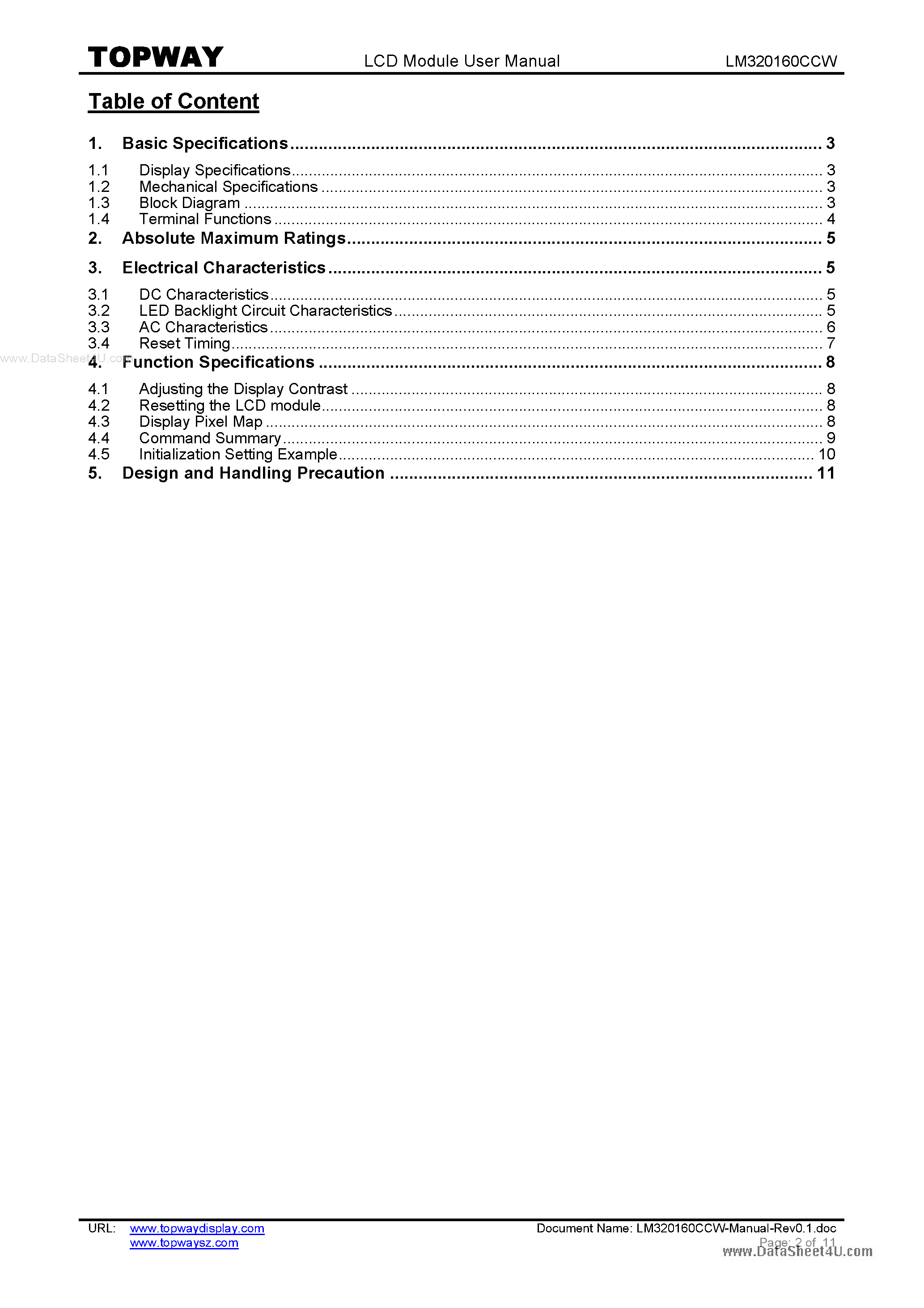 Datasheet LM320160CCW - LCD Module page 2