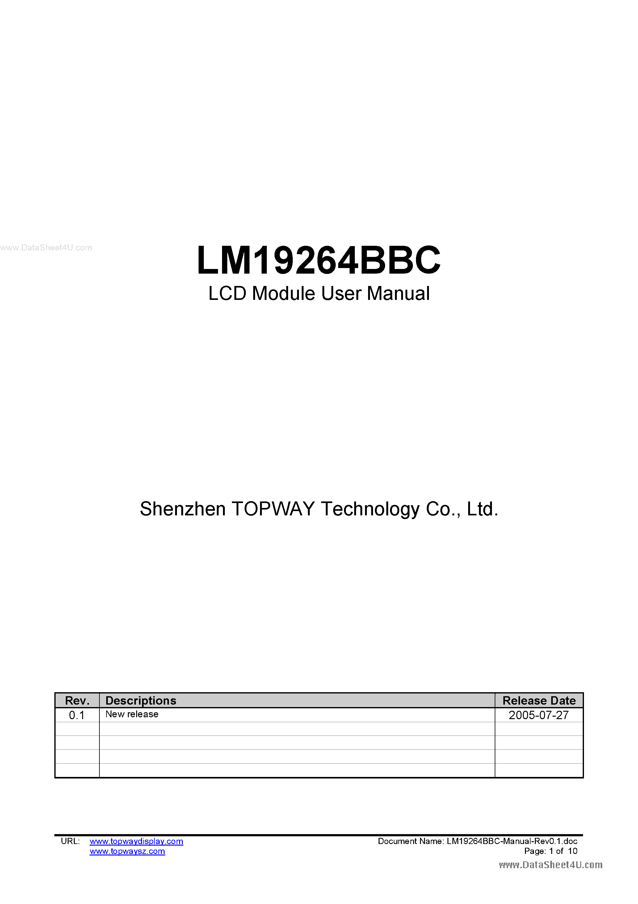 Даташит LM19264BBC - LCD Module страница 1