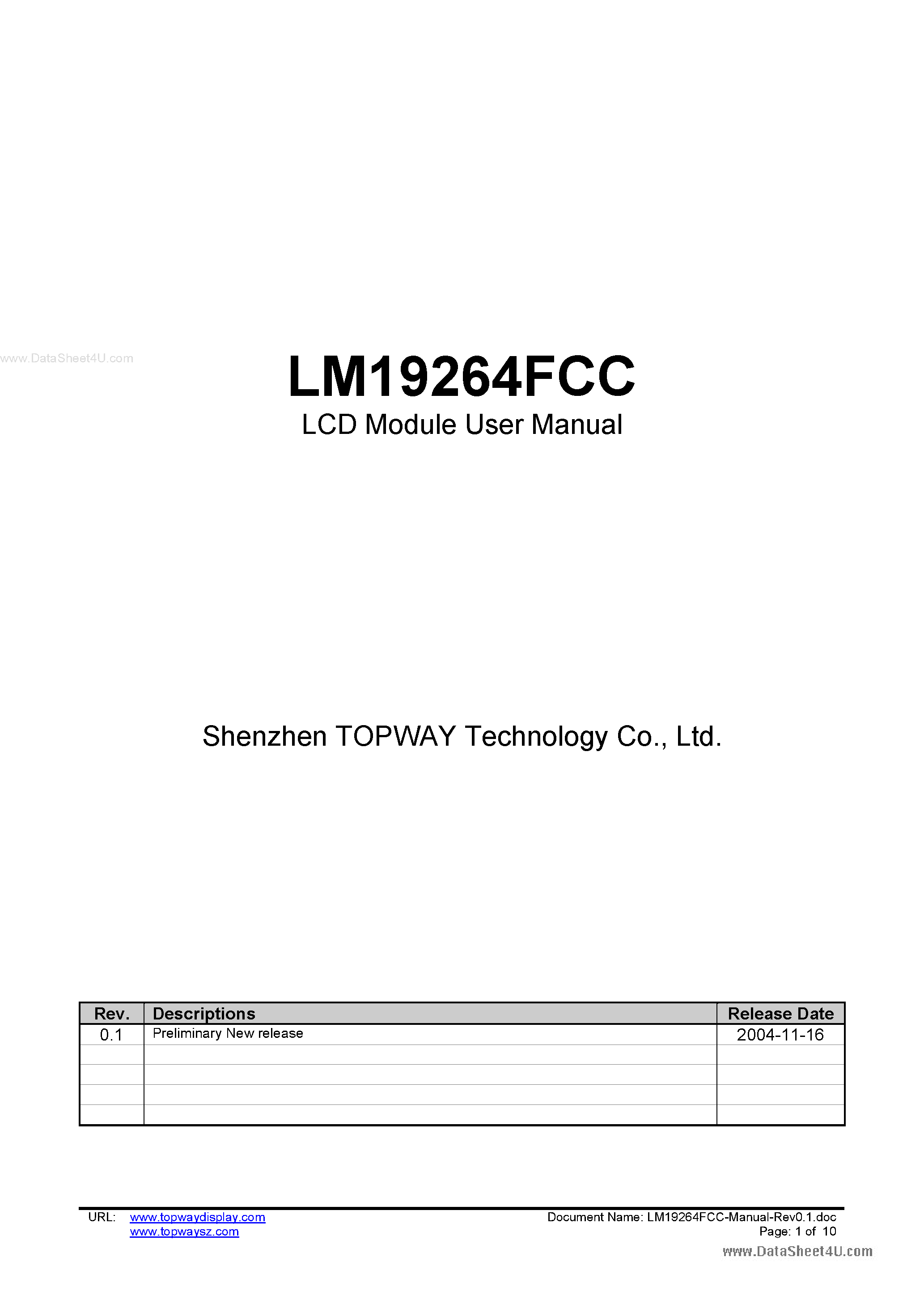 Даташит LM19264FCC - LCD Module страница 1