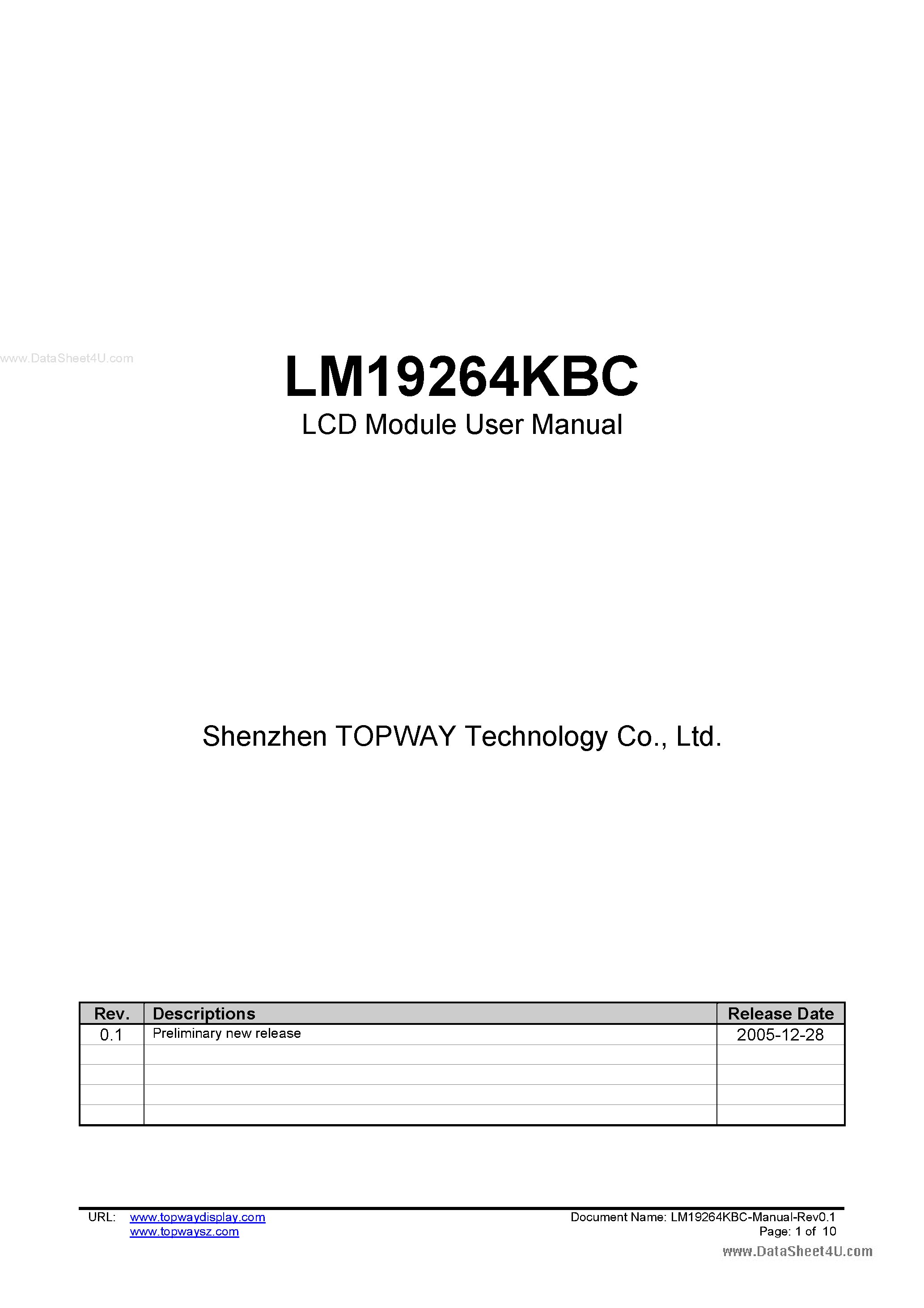 Даташит LM19264KBC - LCD Module страница 1