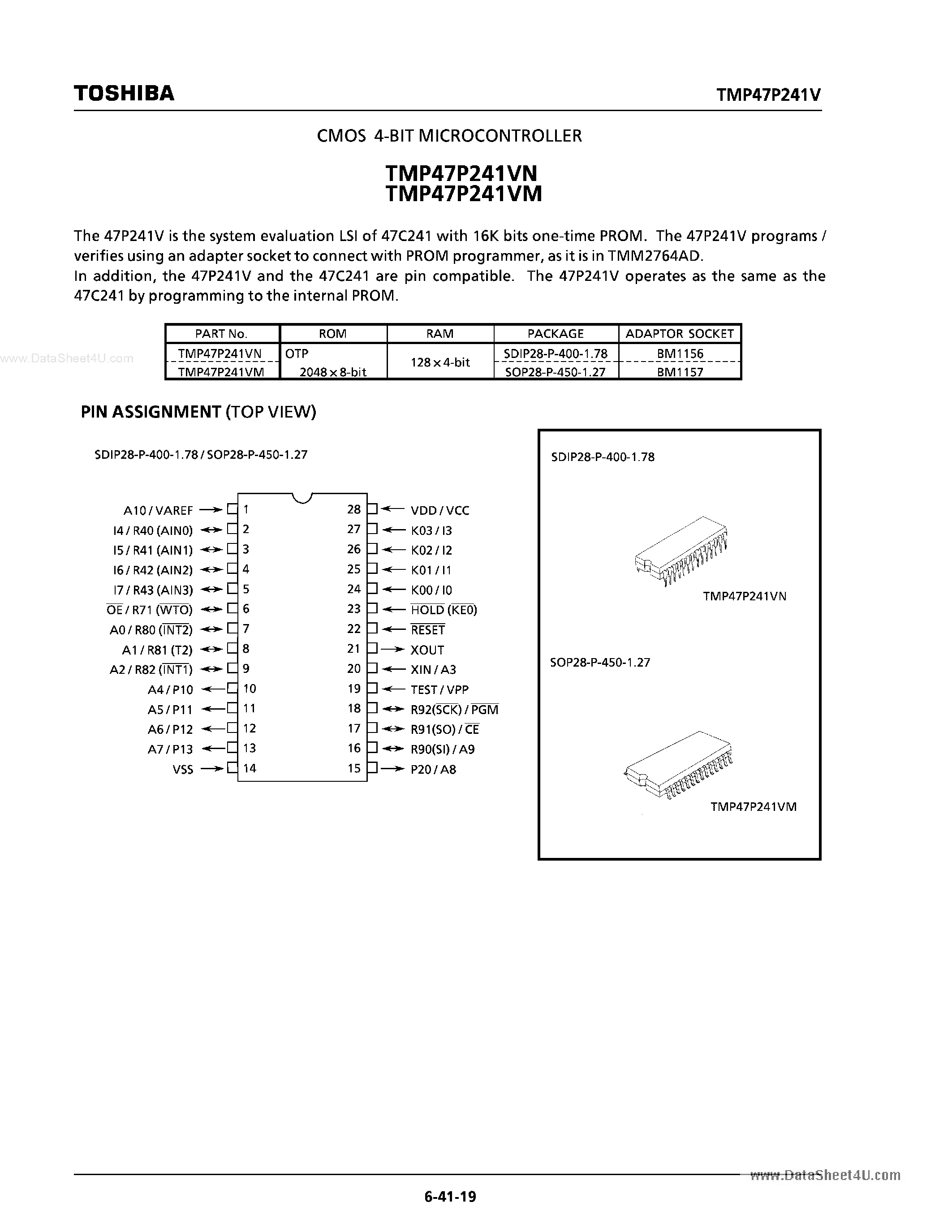 Datasheet TMP47P241VM - CMOS 4-BIT MICROCONTROLLER page 1