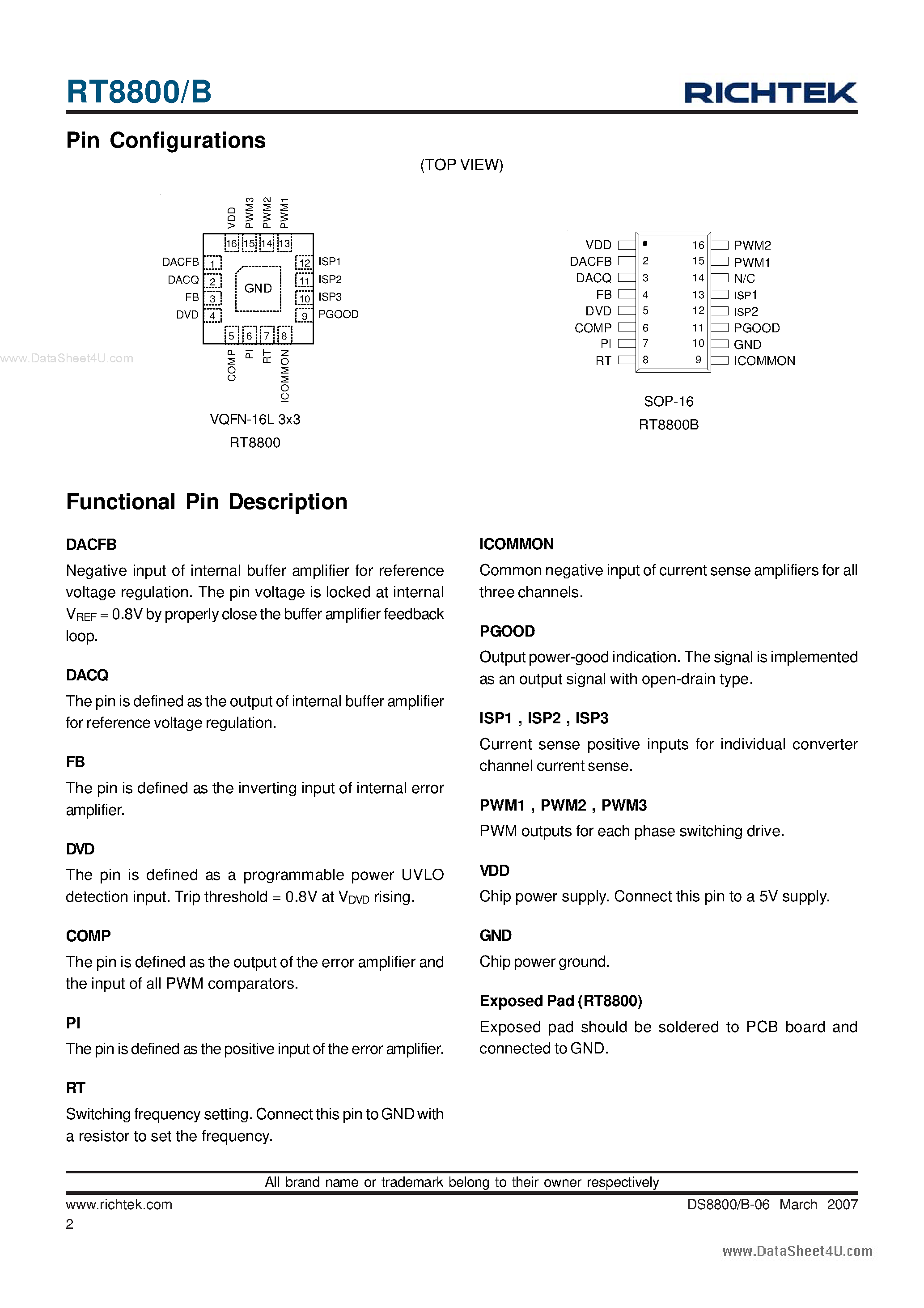 Даташит RT8800 - General Purpose 2/3-Phase PWM Controller страница 2