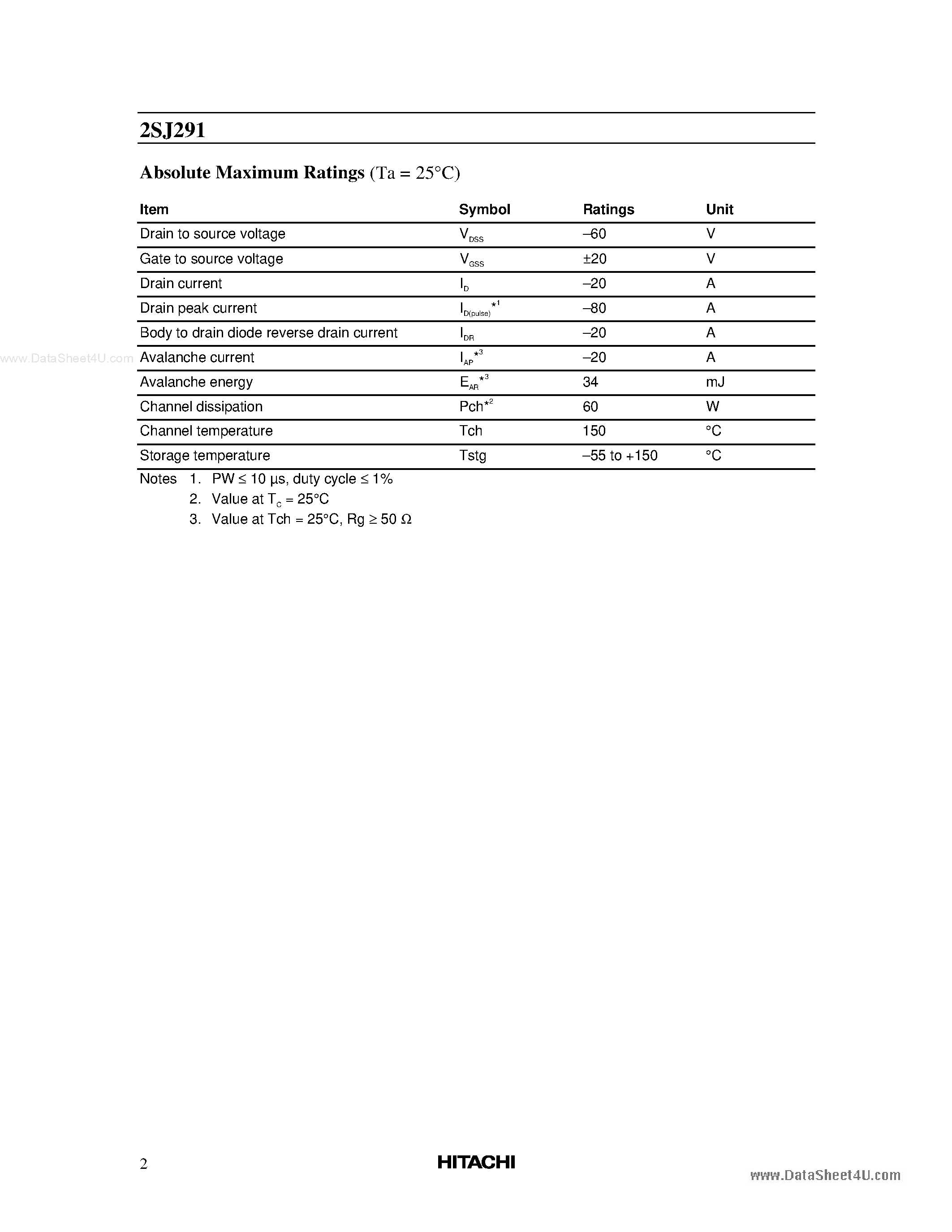 Даташит 2SJ291 - Silicon P-Channel MOS FET страница 2