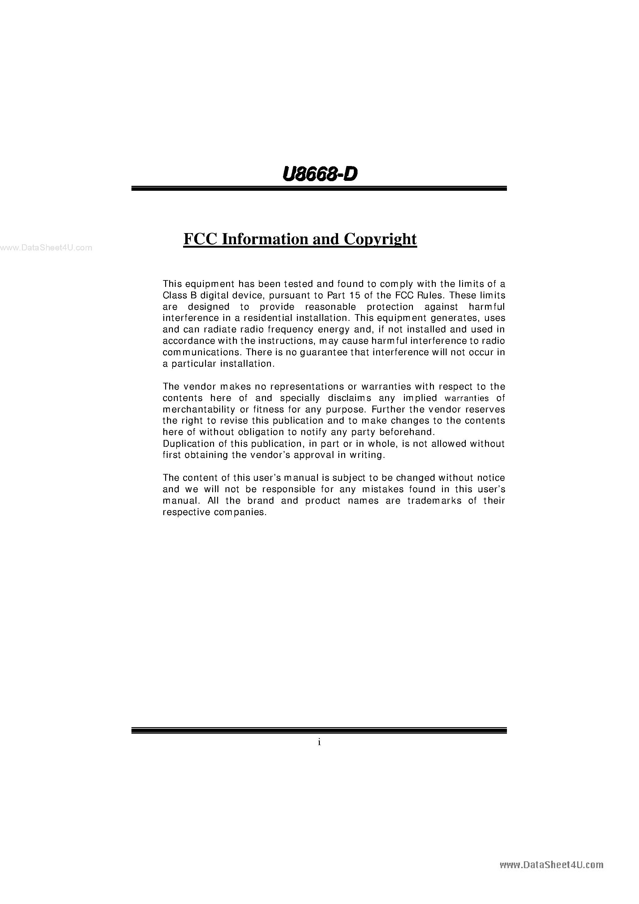 Datasheet U8668-D - Motherboard page 1