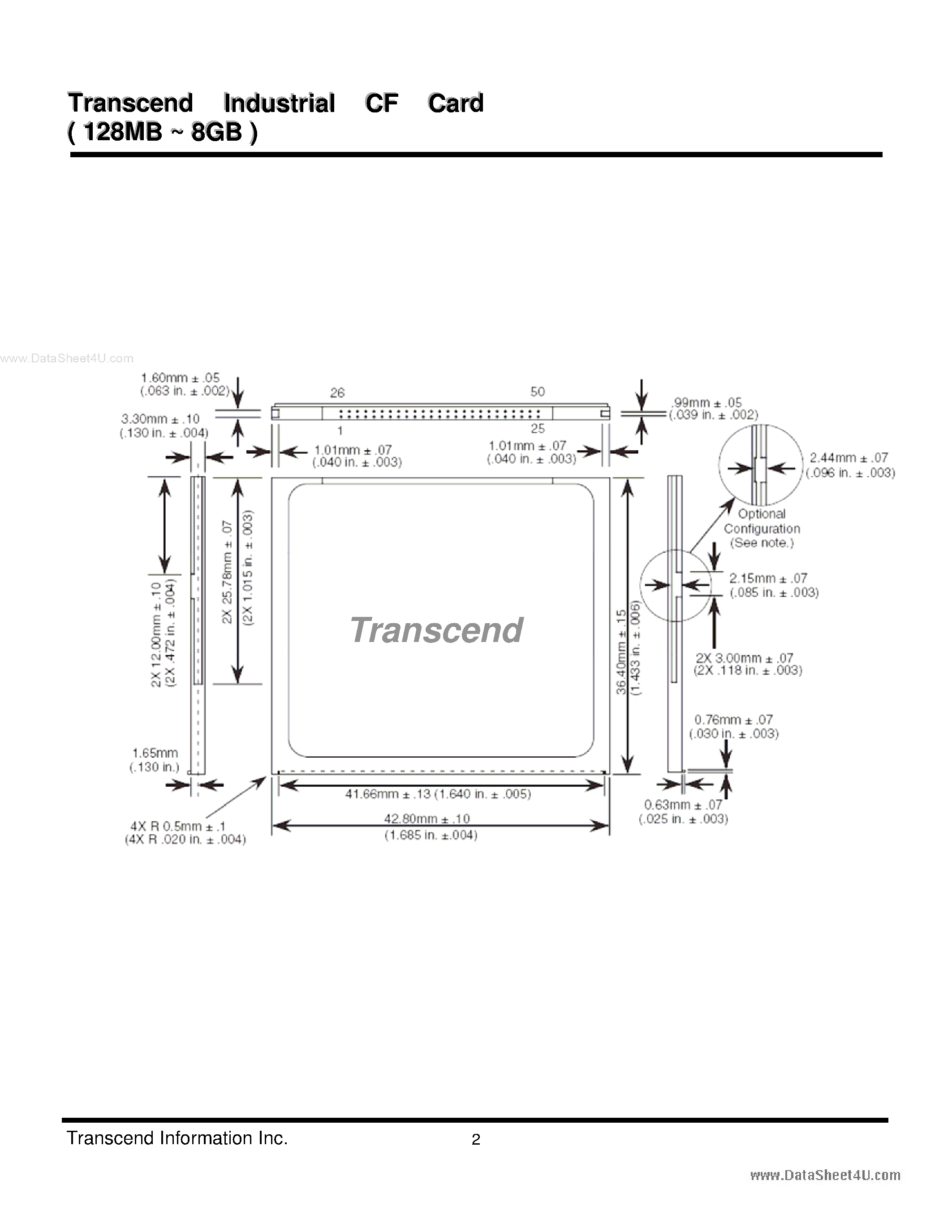 Даташит TS128MCF45I - Transcend Industrial CF Card страница 2