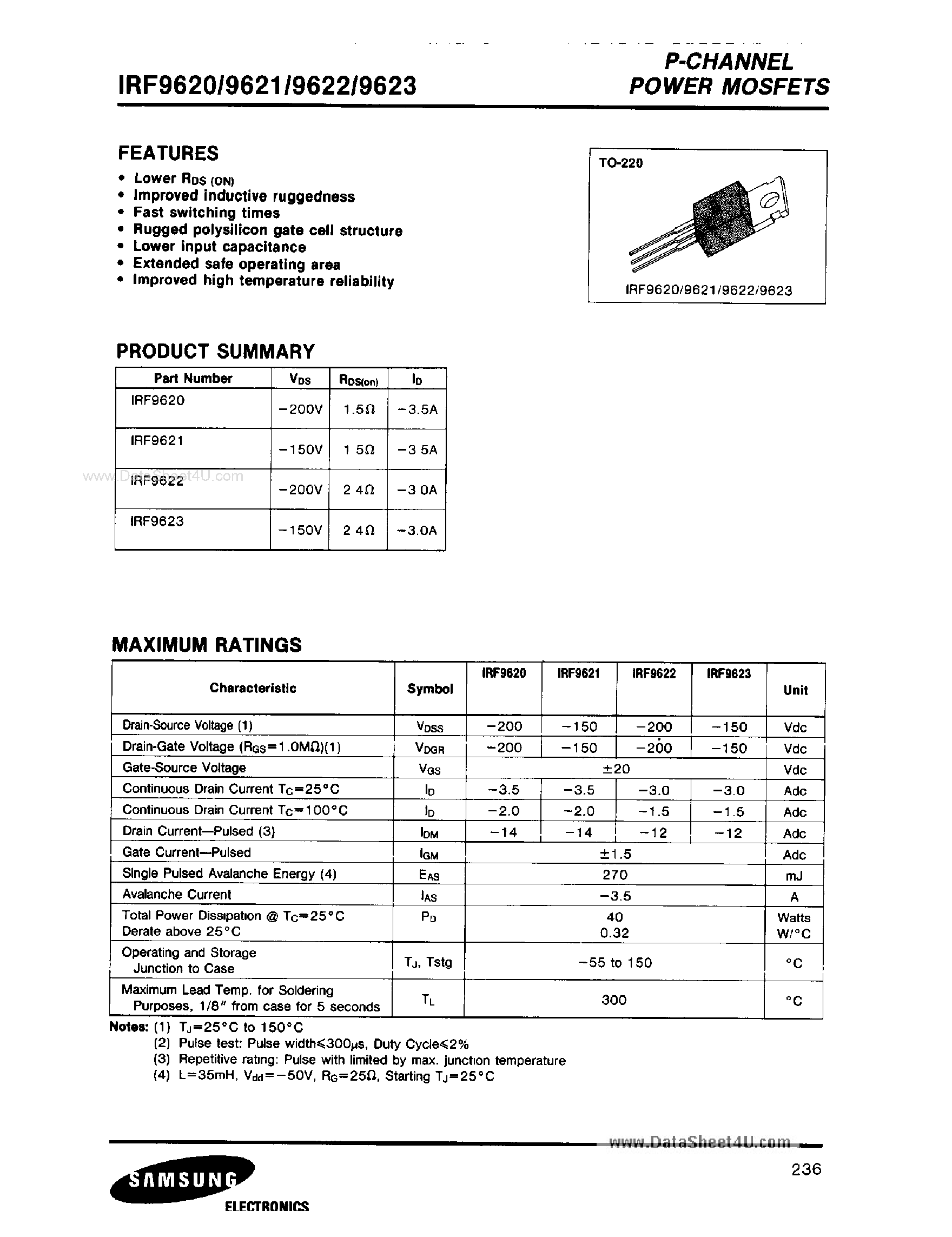 Даташит IRF9620 - (IRF9620 - IRF9623) P-Channel Power MOSFETS страница 1