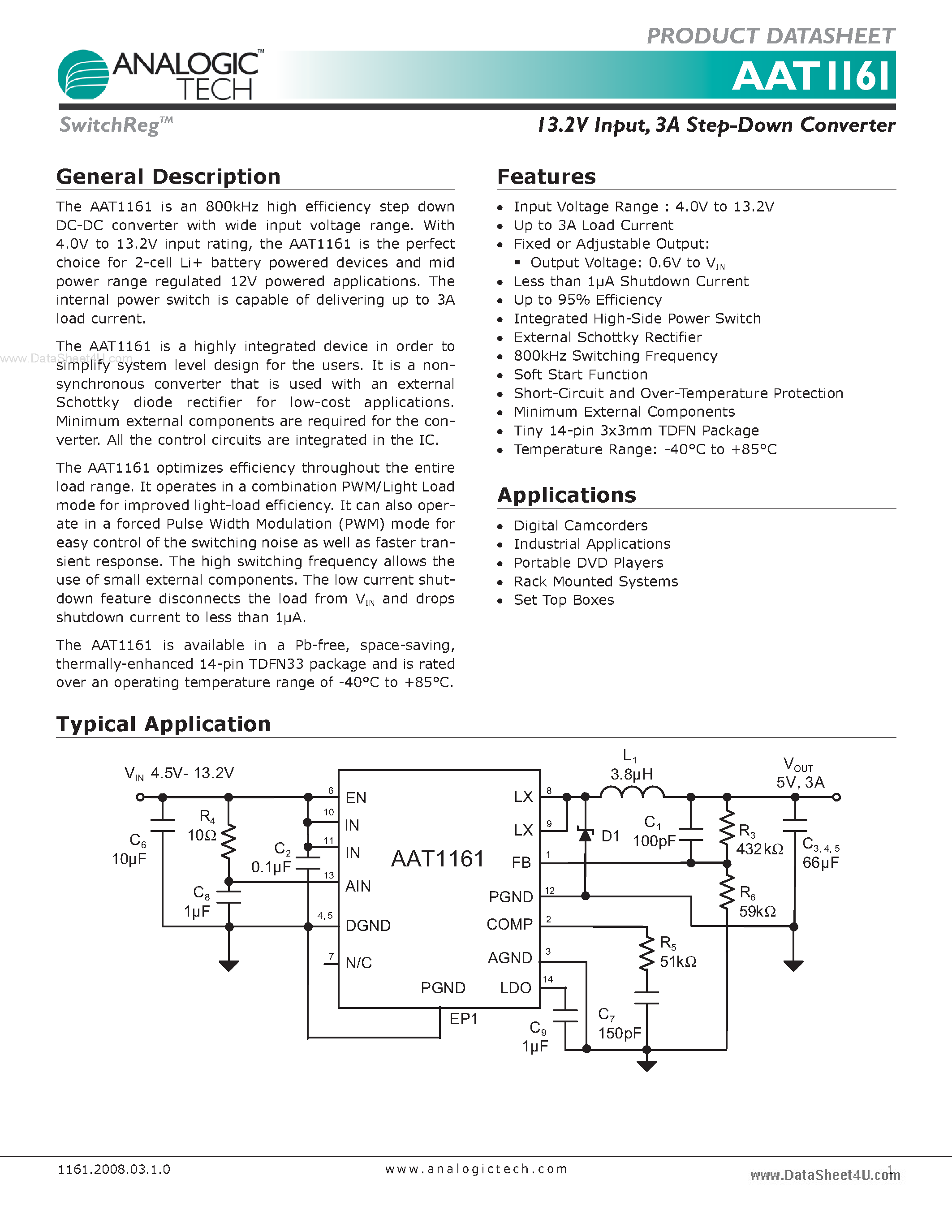 Datasheet AAT1161 - 3A Step-Down Converter page 1