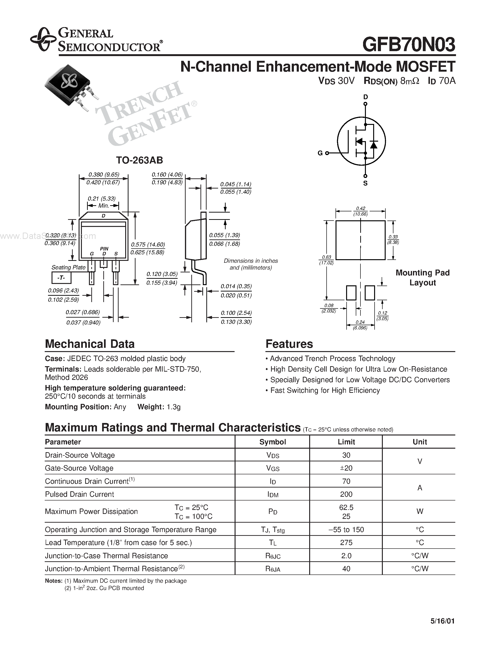 Даташит 70N03 - N-channel Enhancement-mode MOSFET страница 1