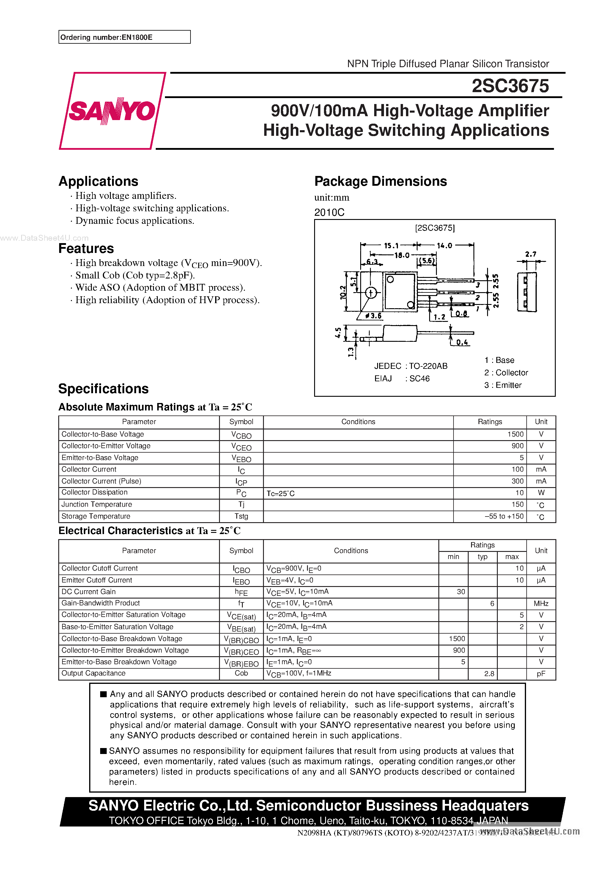 Datasheet C3675 - Search -----> 2SC3675 page 1