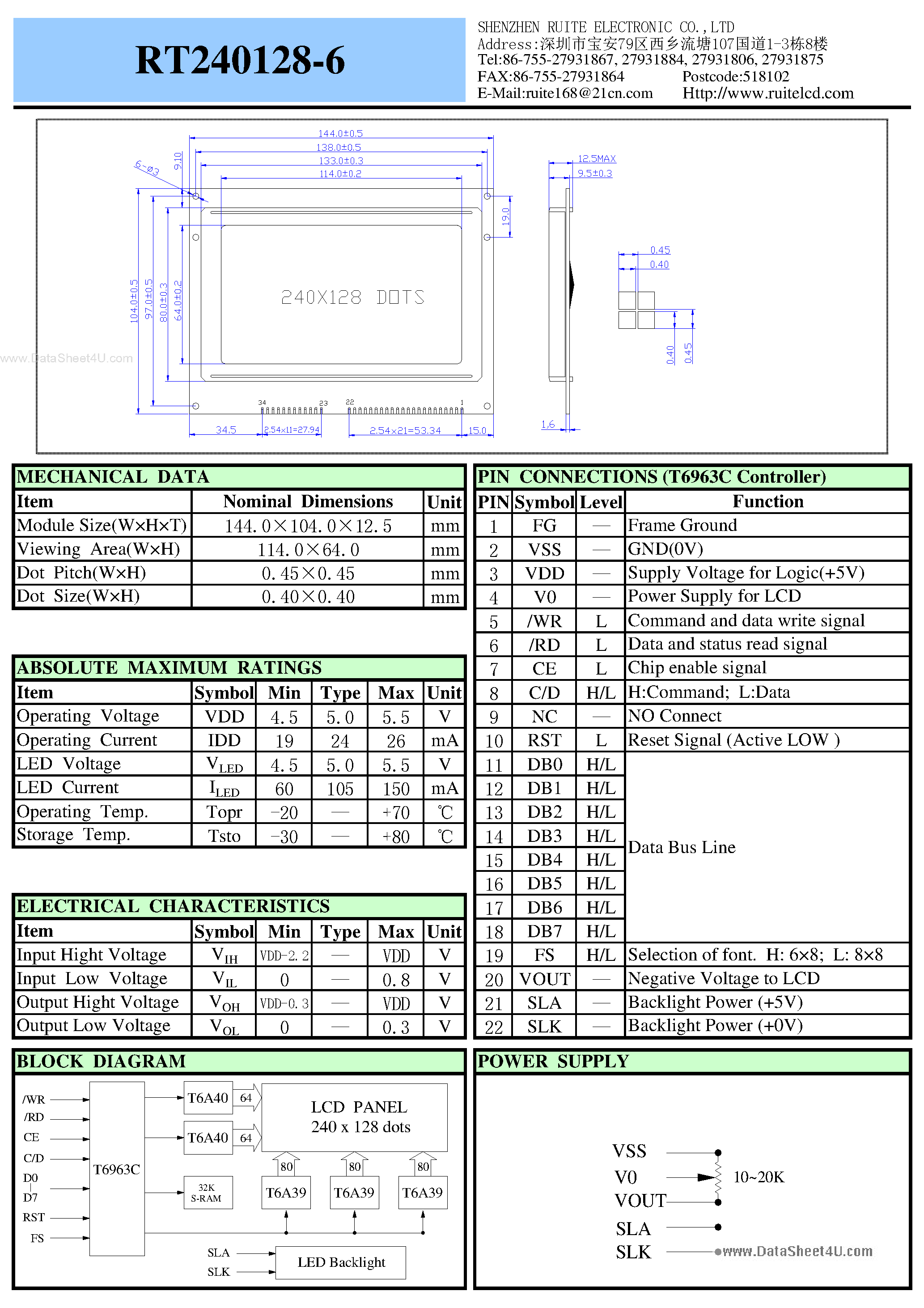 Даташит RT240128-6 - LCD Module страница 1