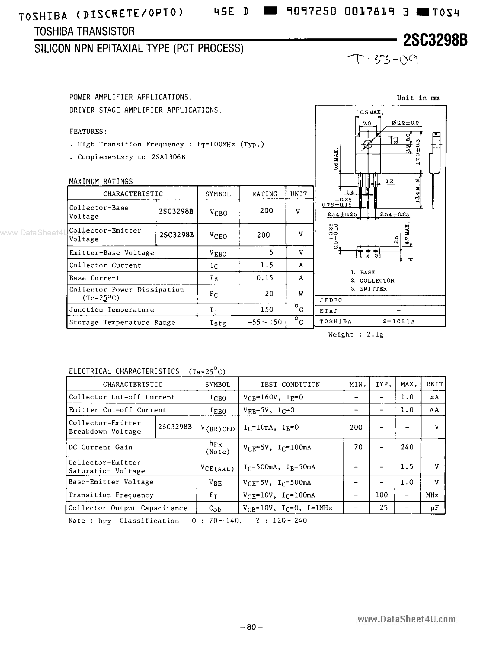 Даташит C3298B - Search -----> 2SC3298B страница 1