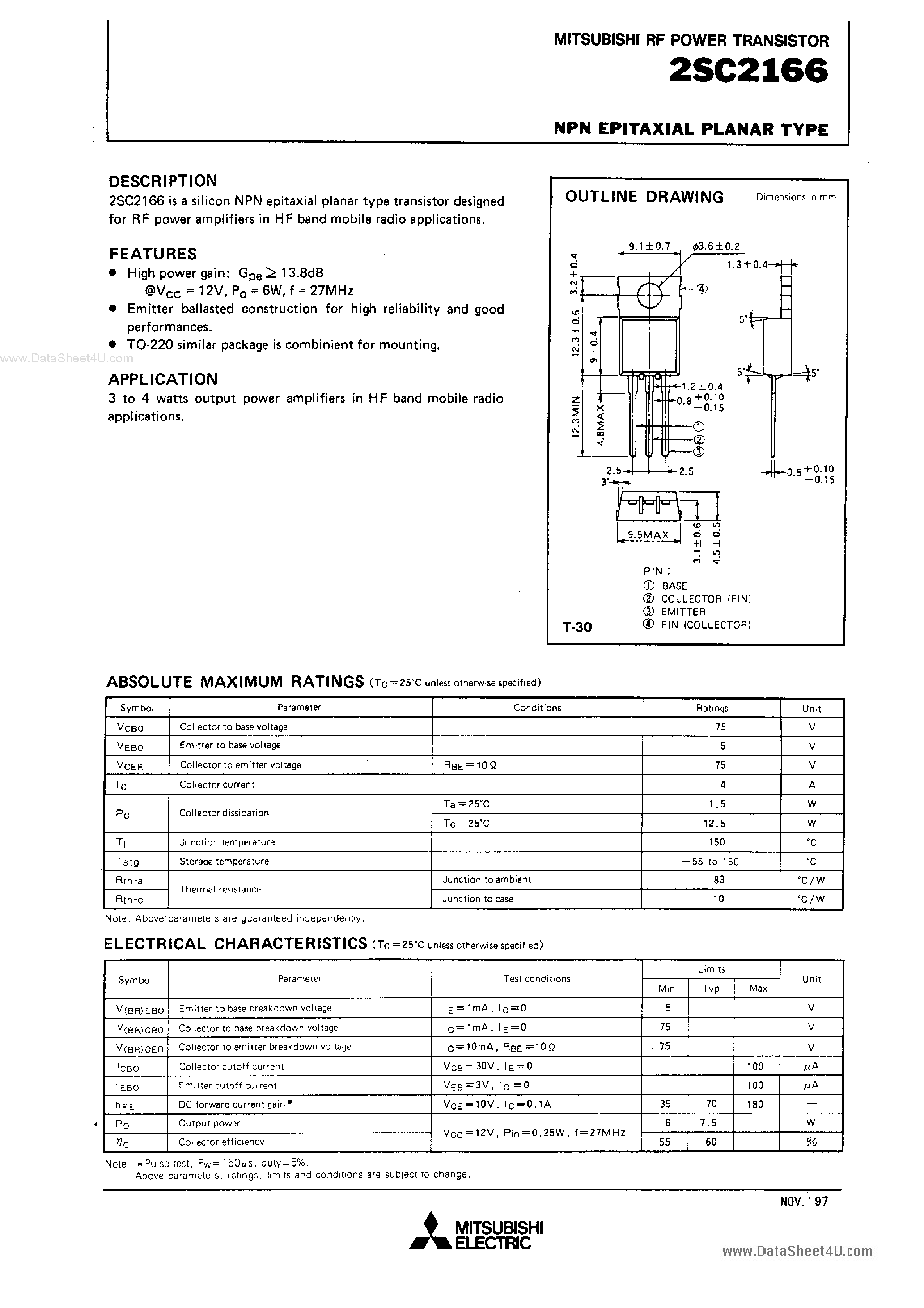 Datasheet C2166 - Search -----> 2SC2166 page 1