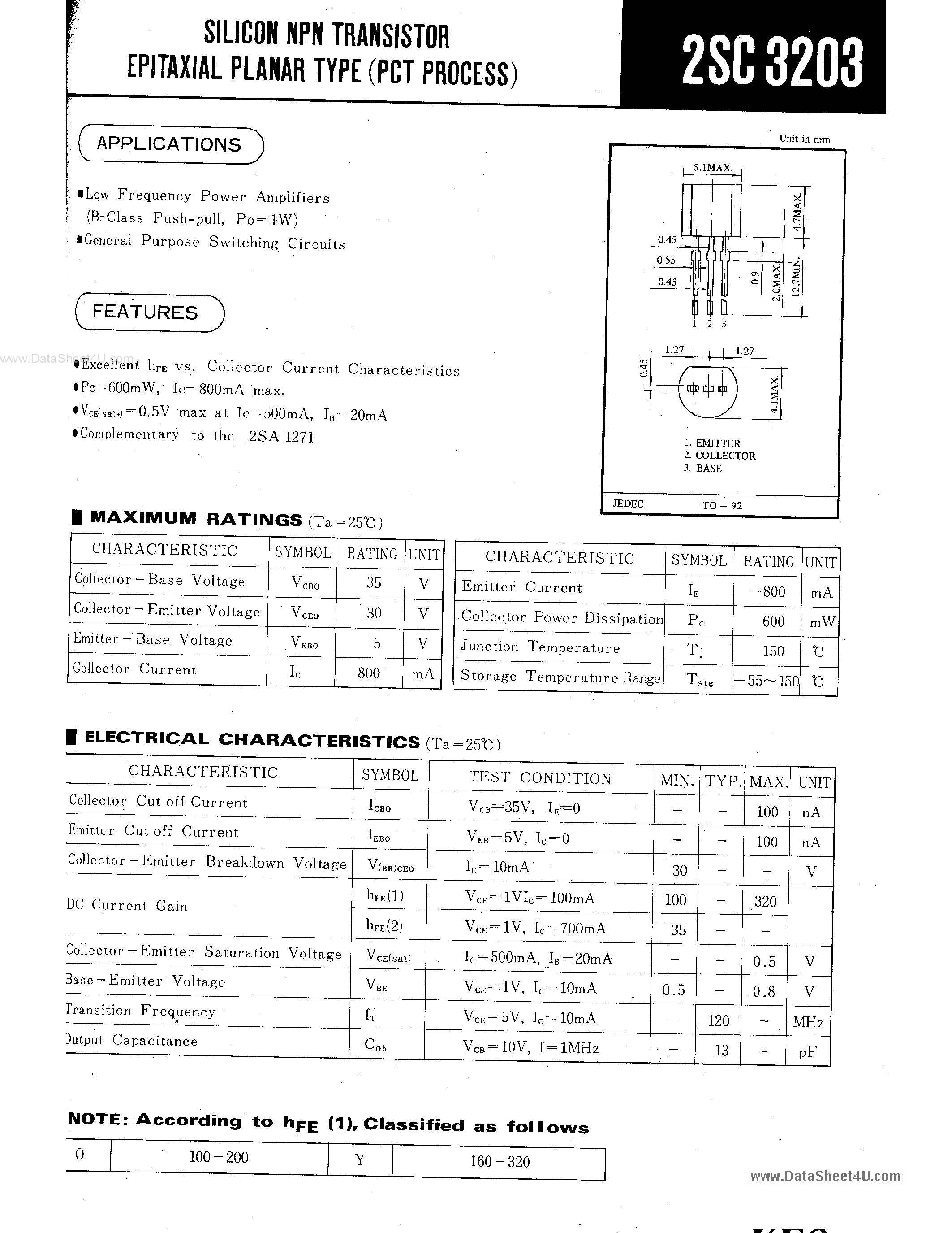 Даташит C3203 - Search -----> 2SC3203 страница 1