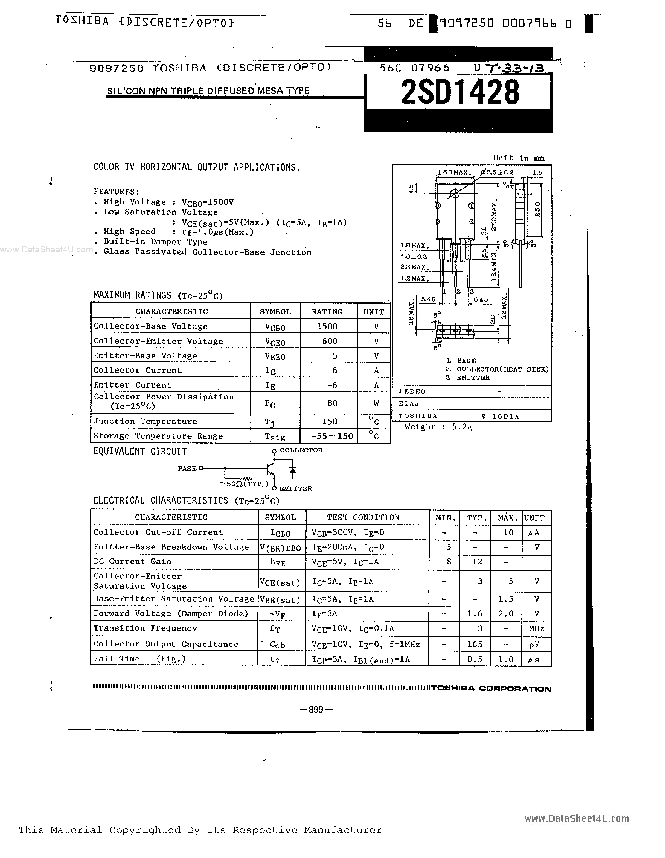 Datasheet D1428 - Search -----> 2SD1428 page 1