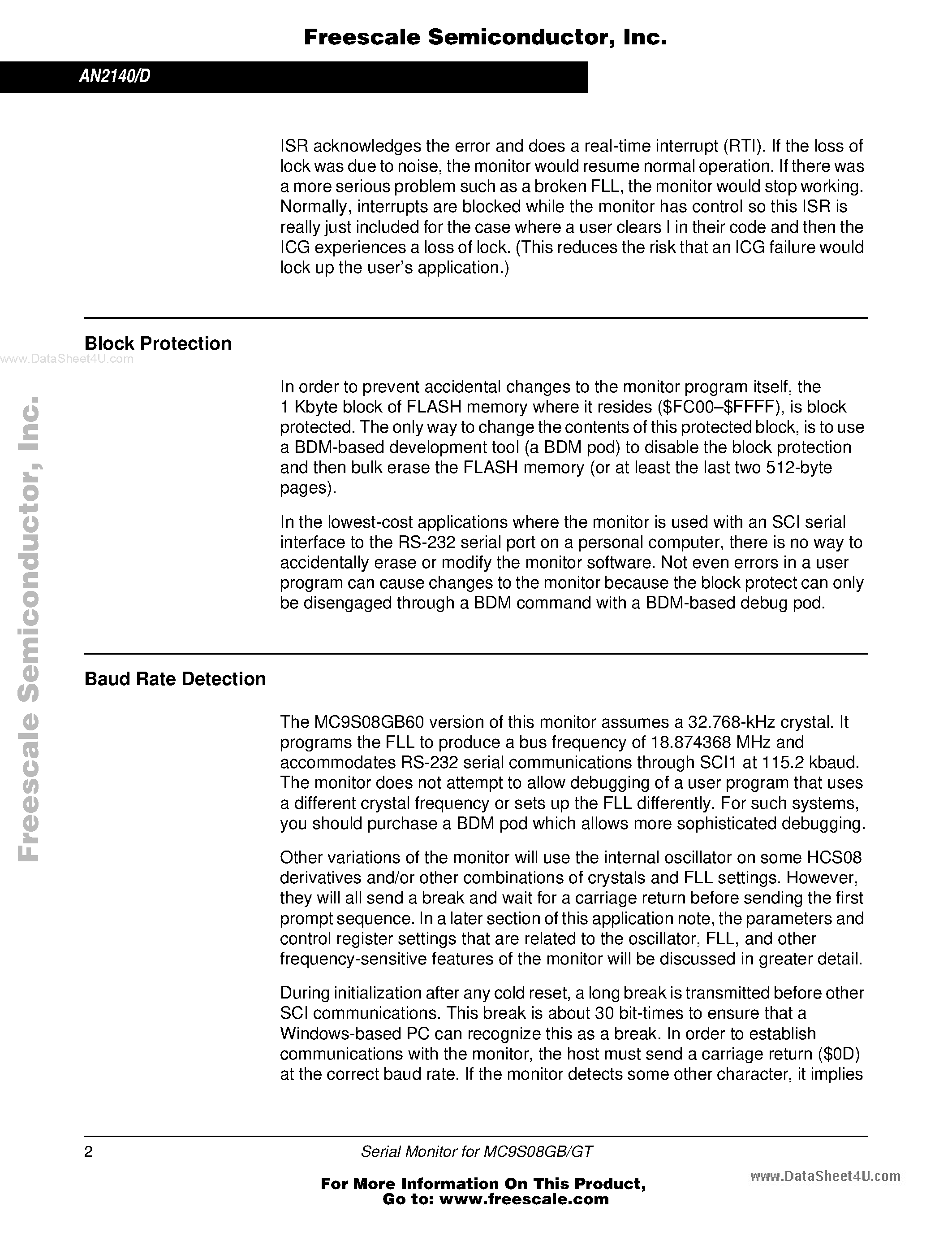 Datasheet AN2140 - Serial Monitor for MC9S08GB/GT page 2