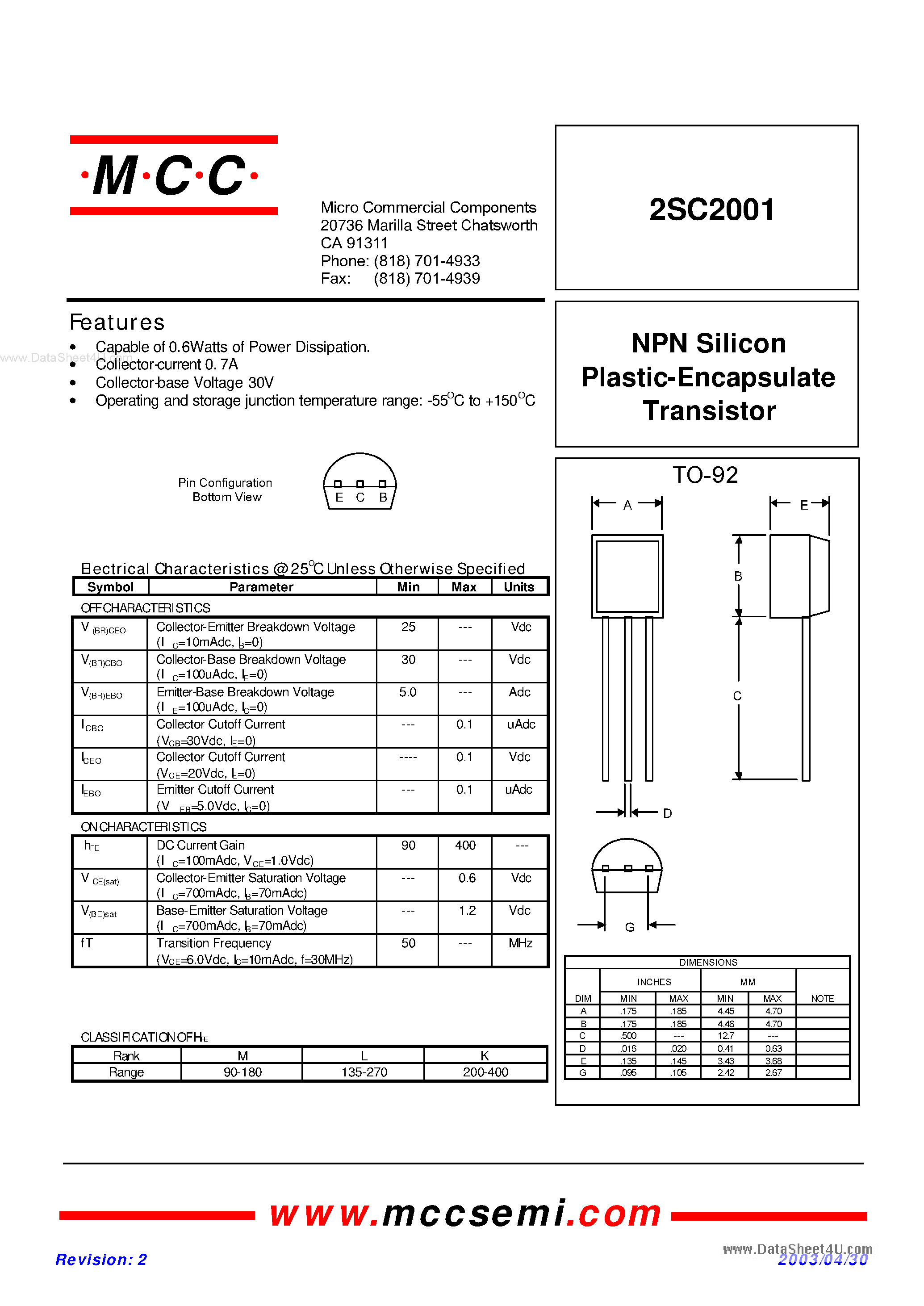 Datasheet C2001 - Search -----> 2SC2001 page 1