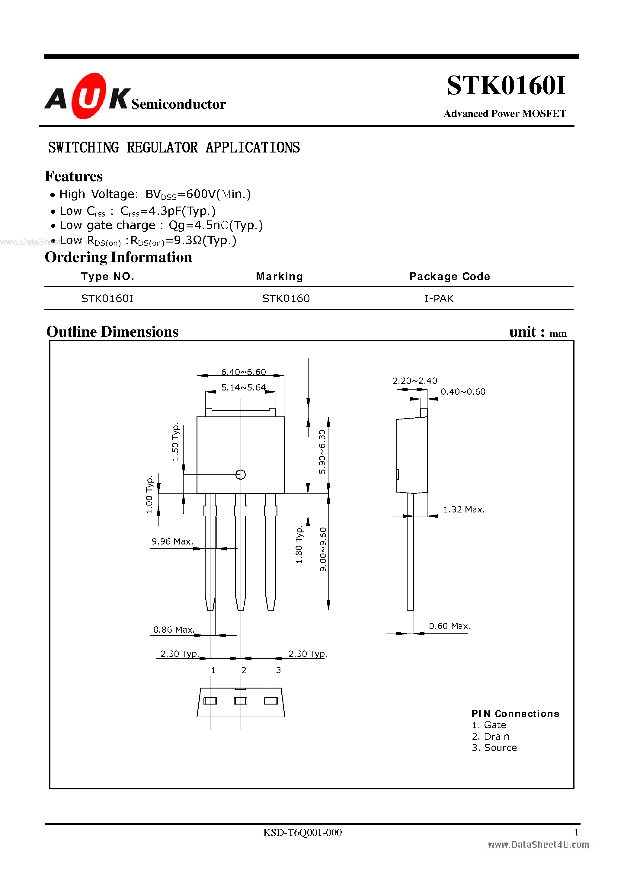 Datasheet STK0160I - Advanced Power MOSFET page 1