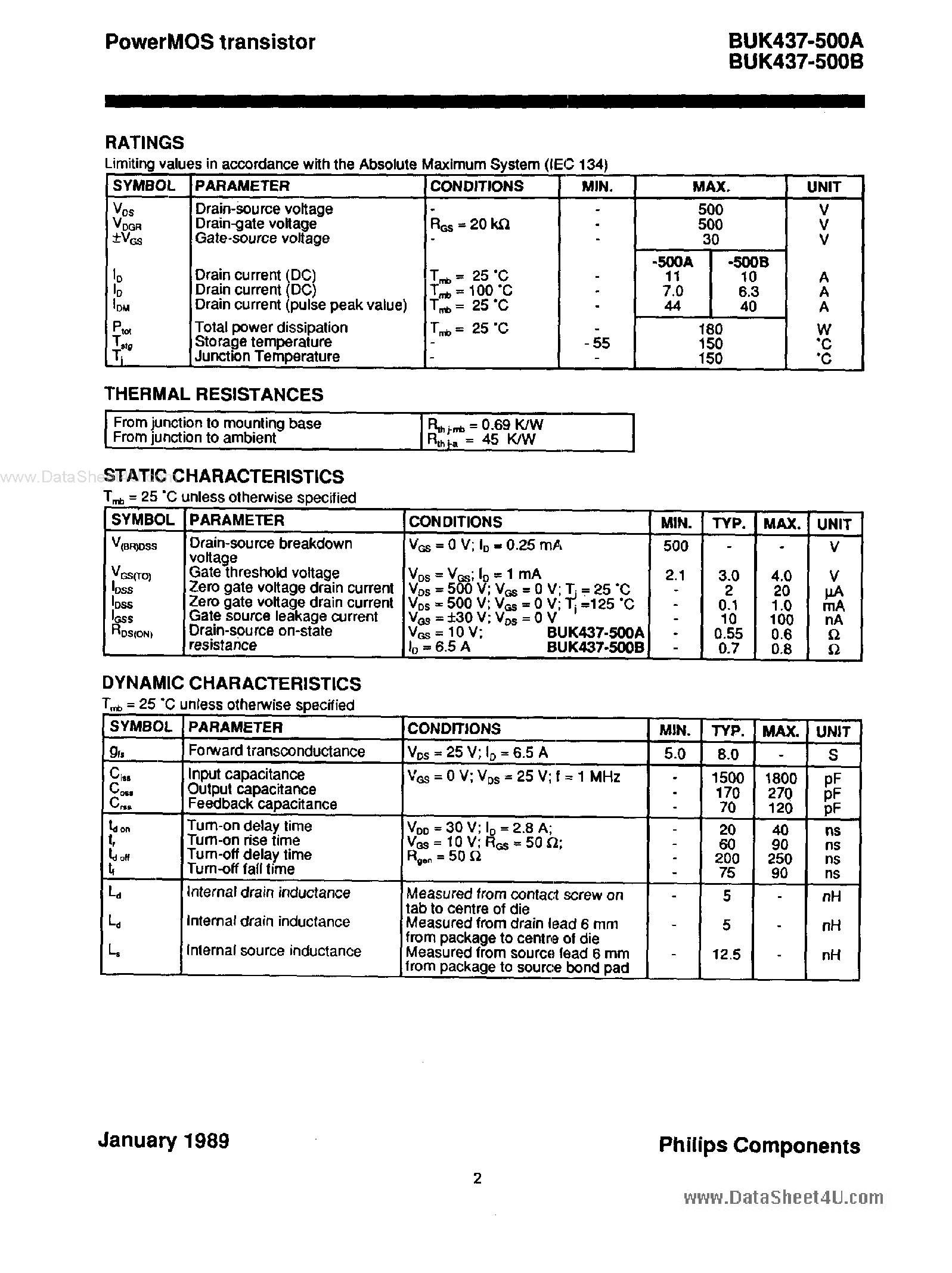 Datasheet BUK437-500A - (BUK437-500A/B) Power MOS Transistor page 2