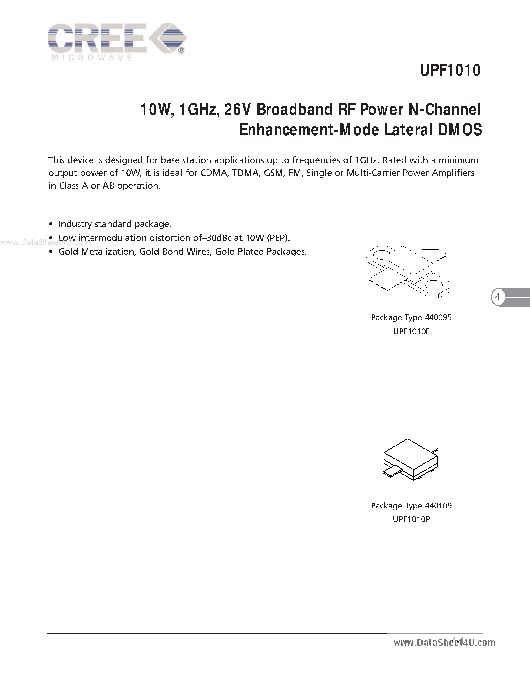 Даташит UPF1010 - Broadband RF Power N-Channel Enhancement-Mode Lateral DMOS страница 1