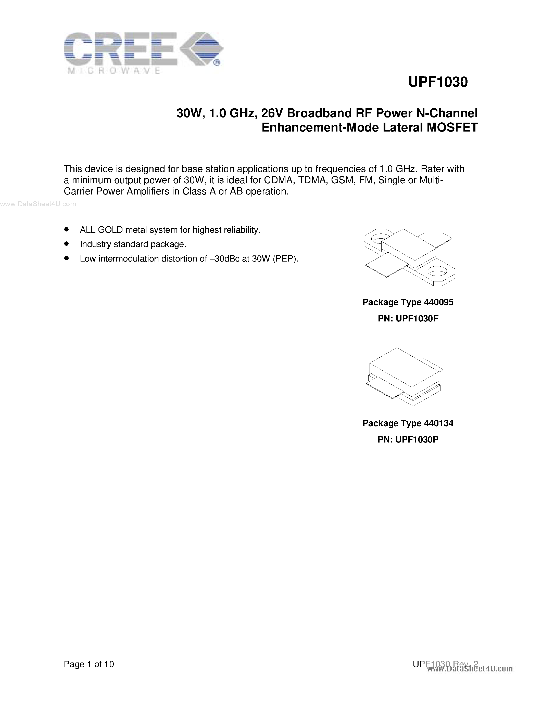 Даташит UPF1030 - Broadband RF Power N-Channel Enhancement-Mode Lateral DMOS страница 1