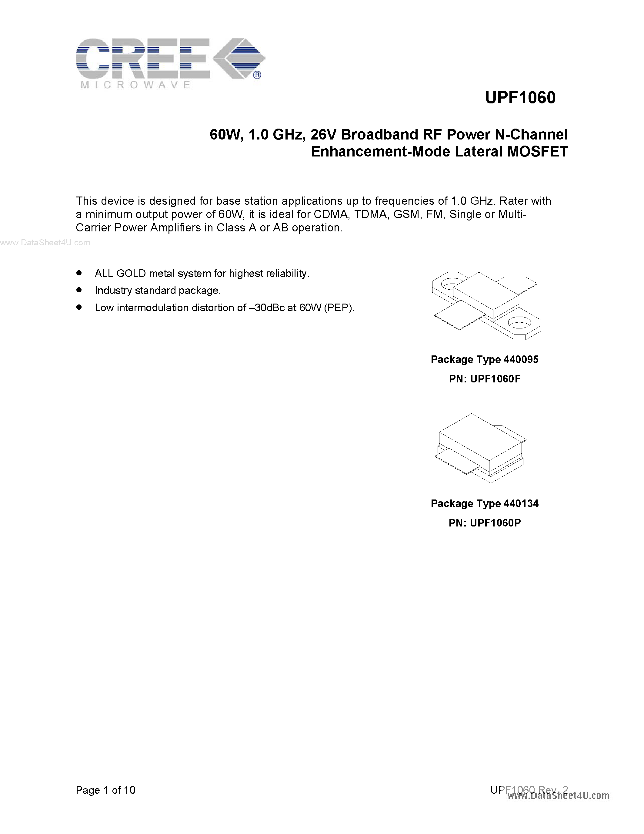 Даташит UPF1060 - Broadband RF Power N-Channel Enhancement-Mode Lateral DMOS страница 1