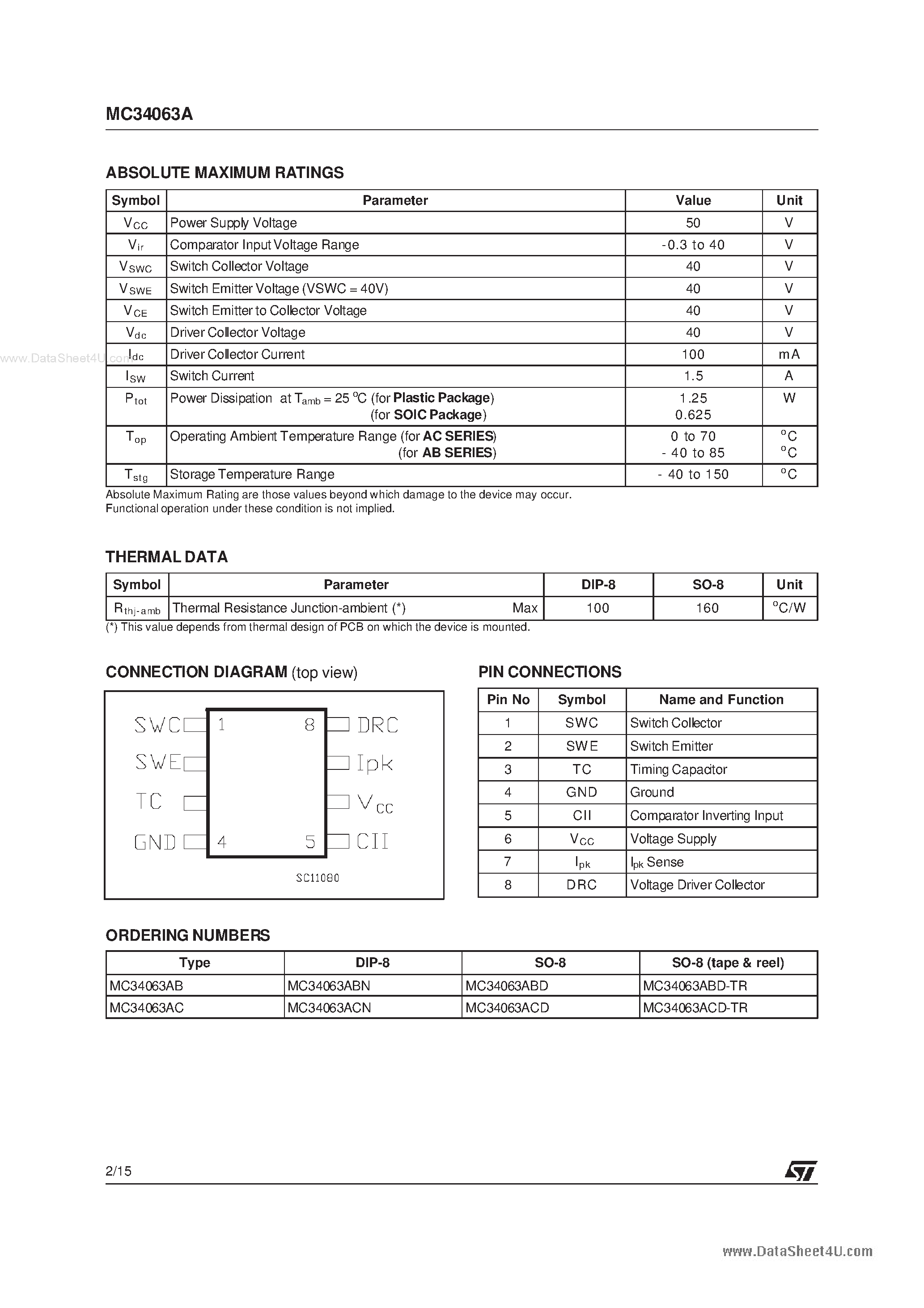 Даташит MC34063A - DC-DC CONVERTER CONTROL CIRCUITS страница 2