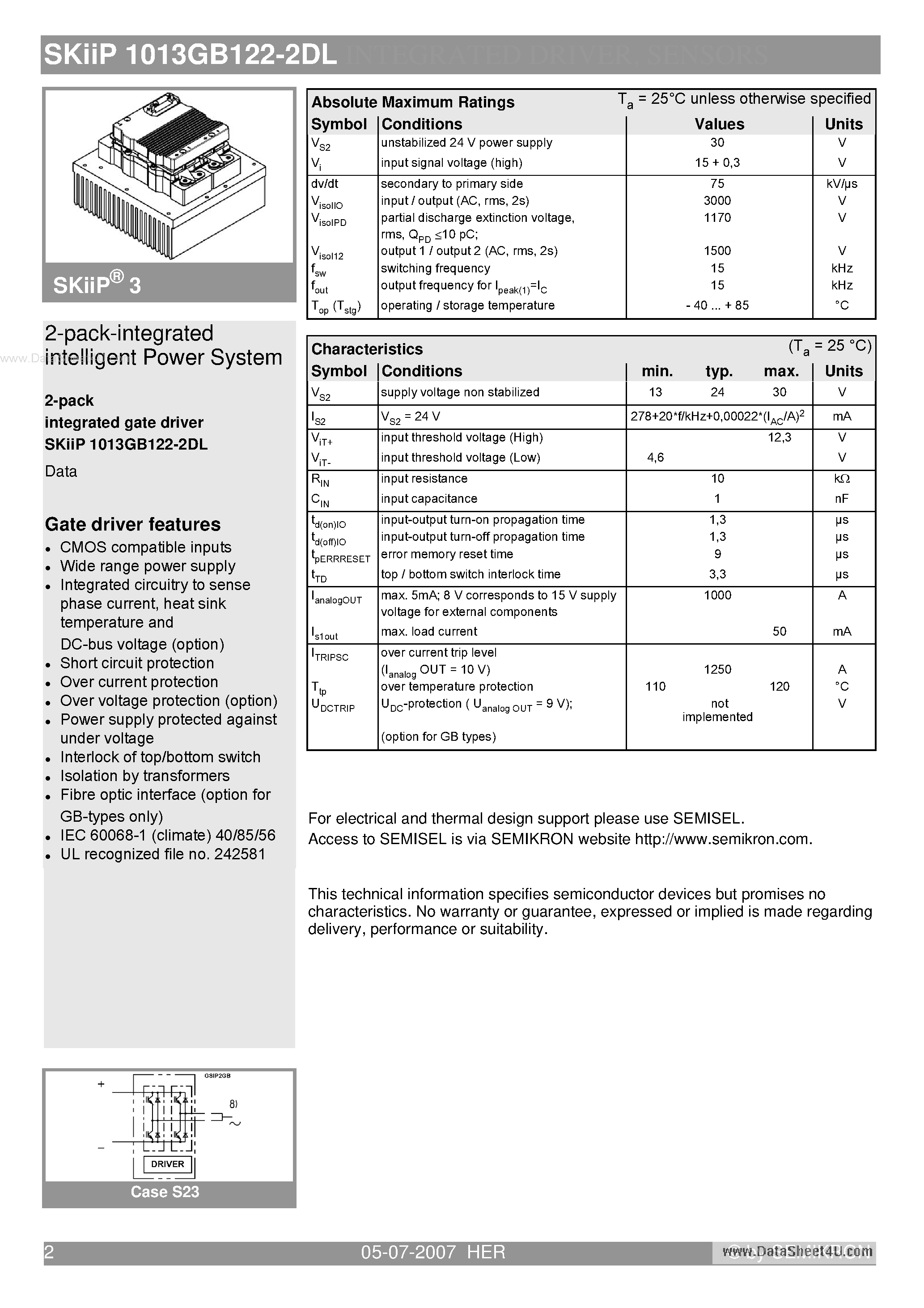 Даташит SKIIP1013GB122-2DL - 2-pack-integrated intelligent Power System страница 2