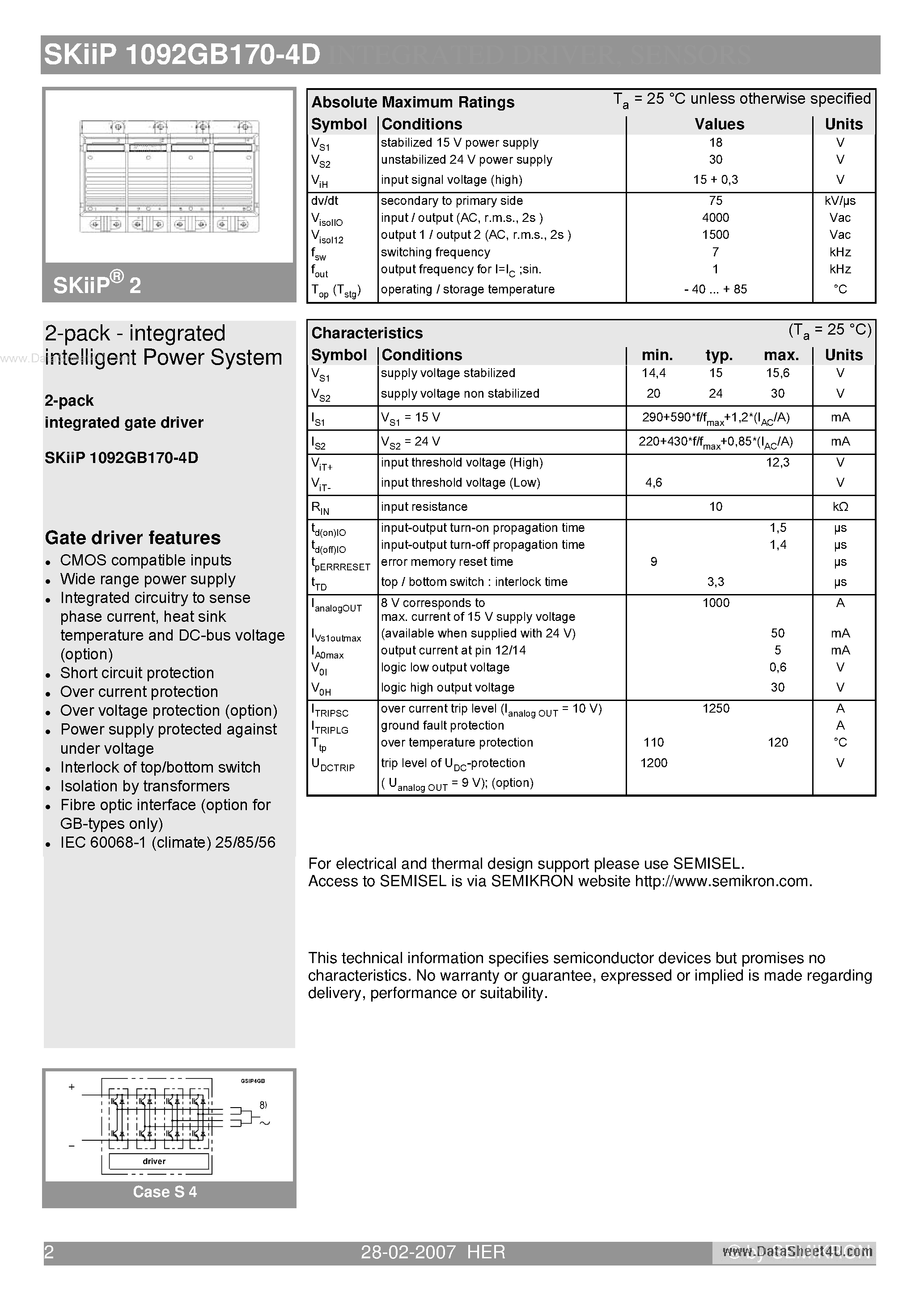 Даташит SKIIP1092GB170-4D - 2-pack - integrated intelligent Power System страница 2