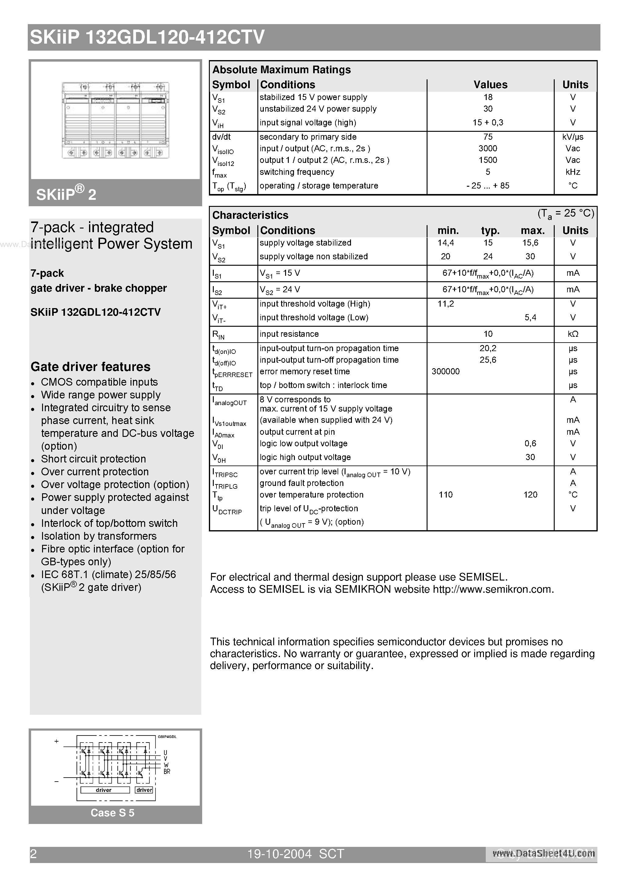 Datasheet SKIIP132GDL120-412CTV - 7-pack - integrated intelligent Power System page 2