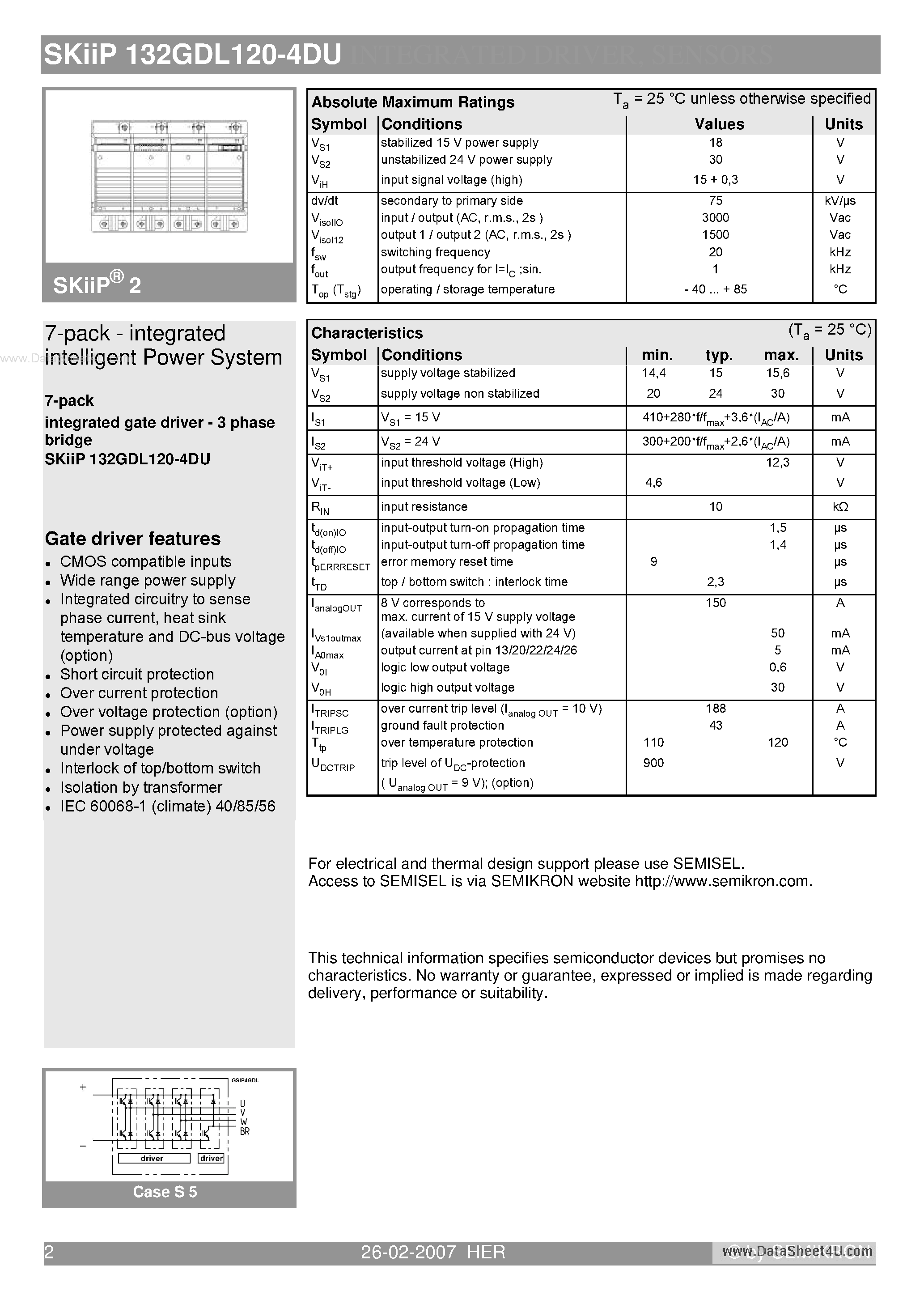 Даташит SKIIP132GDL120-4DU - 7-pack - integrated intelligent Power System страница 2