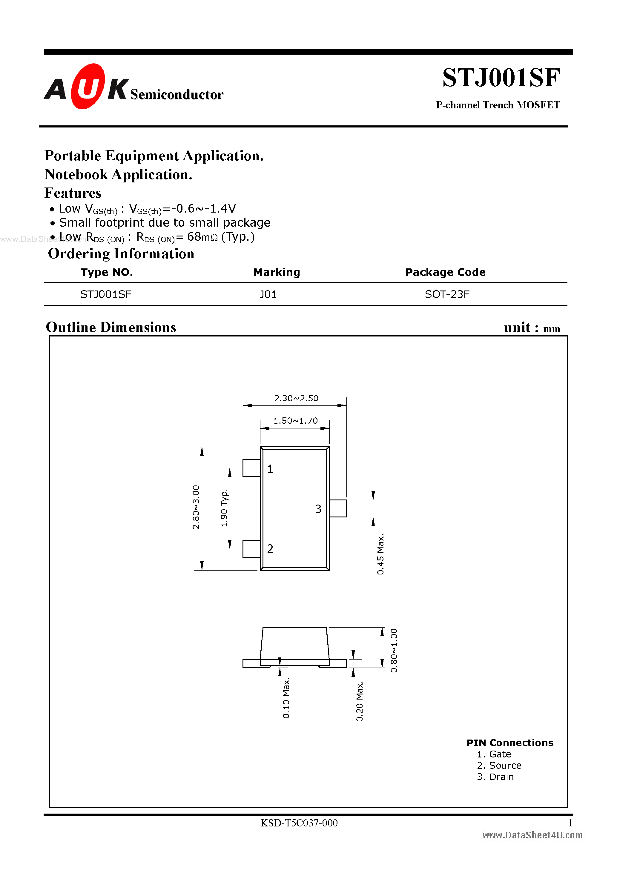 Даташит STJ001SF - P-channel Trench MOSFET страница 1