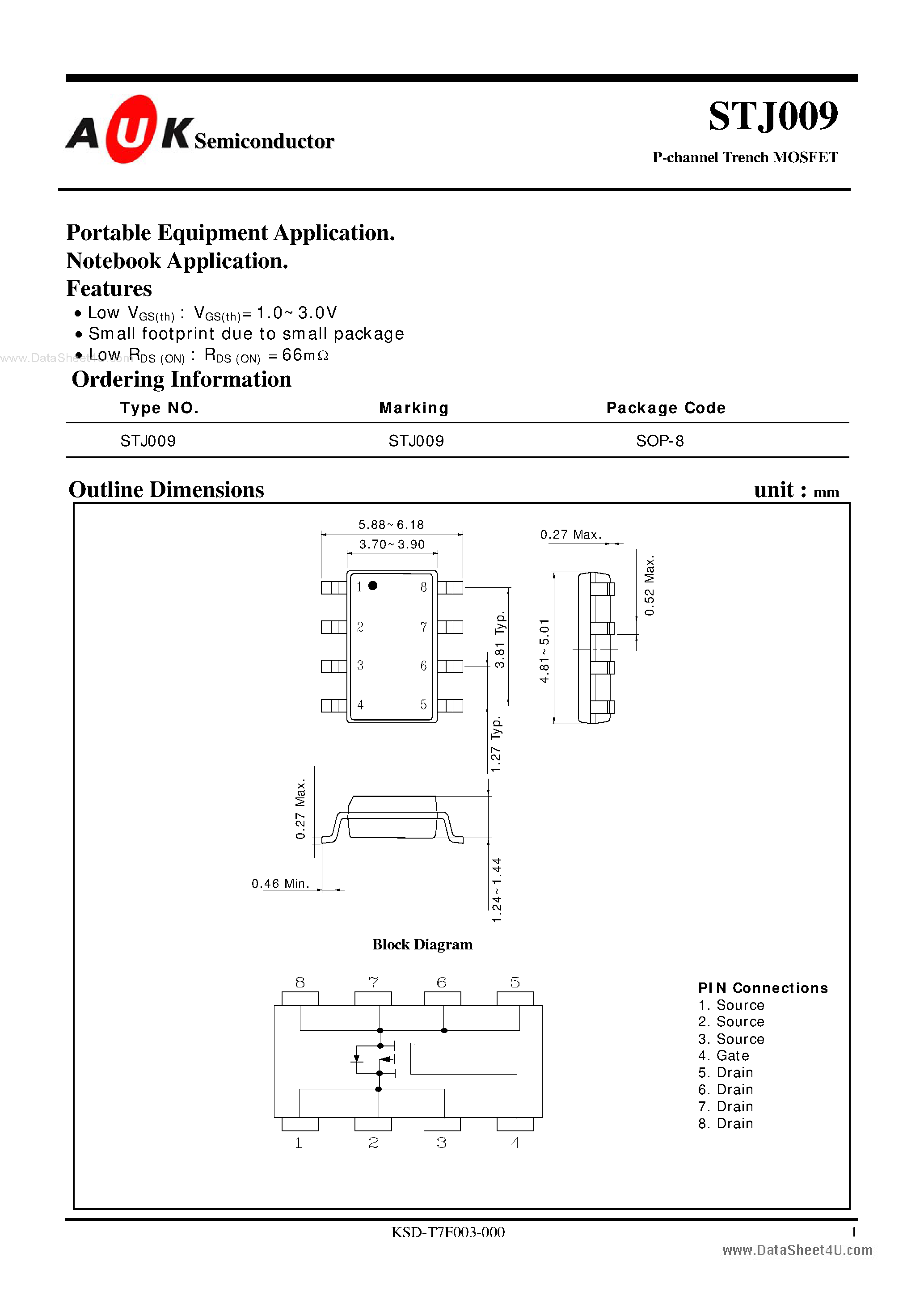 Даташит STJ009 - P-channel Trench MOSFET страница 1