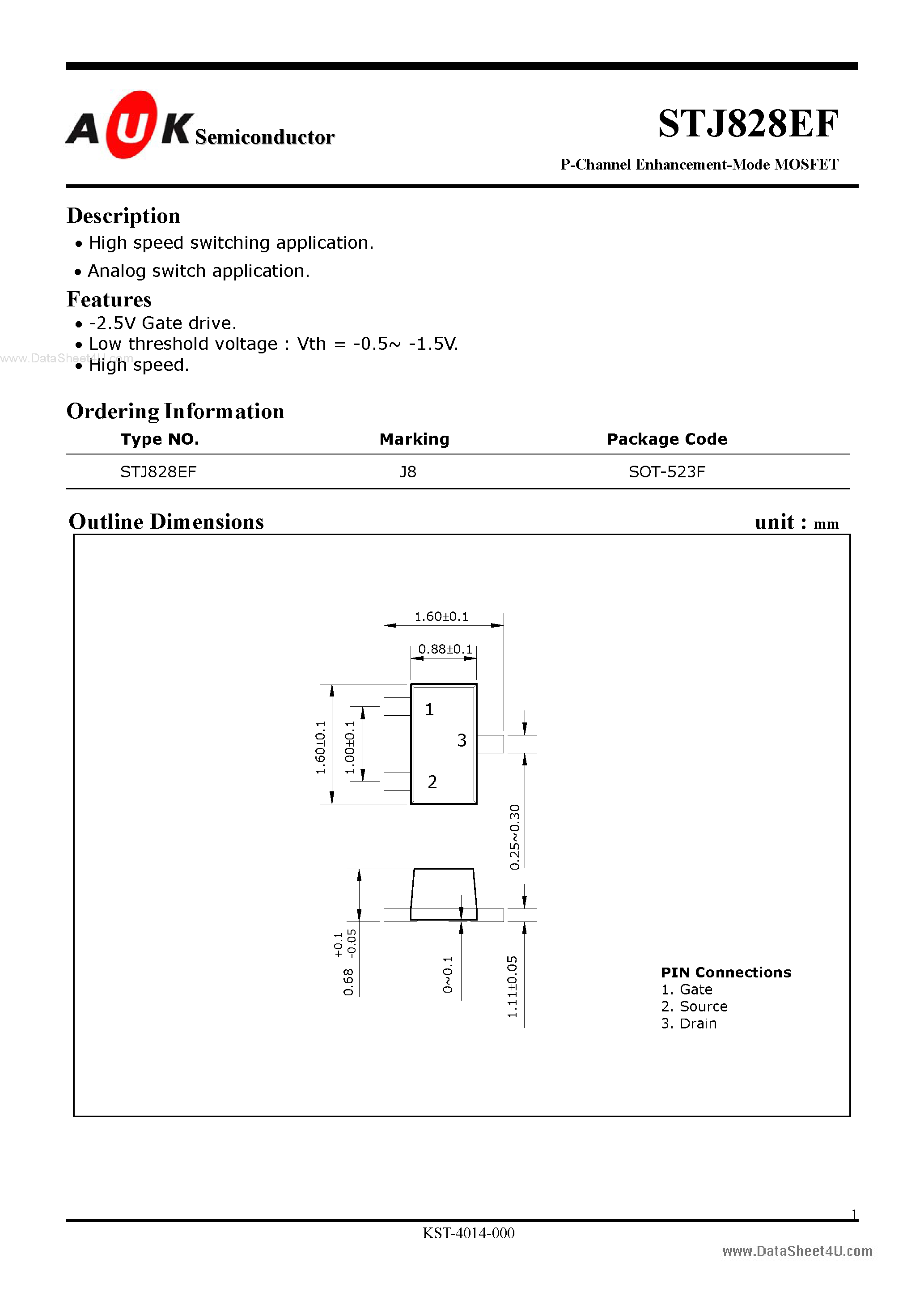 Даташит STJ828EF - P-Channel Enhancement-Mode MOSFET страница 1