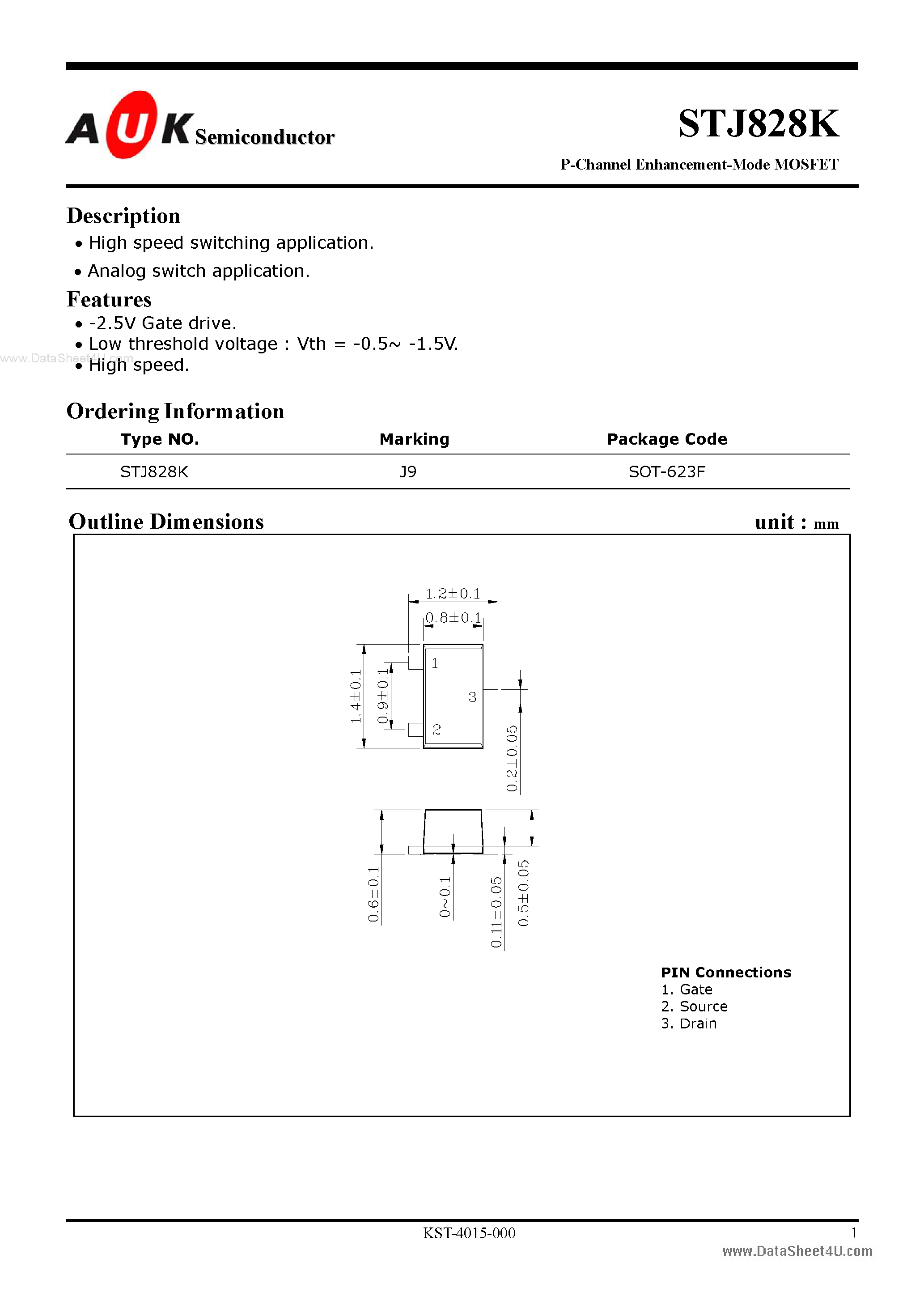 Даташит STJ828K - P-Channel Enhancement-Mode MOSFET страница 1