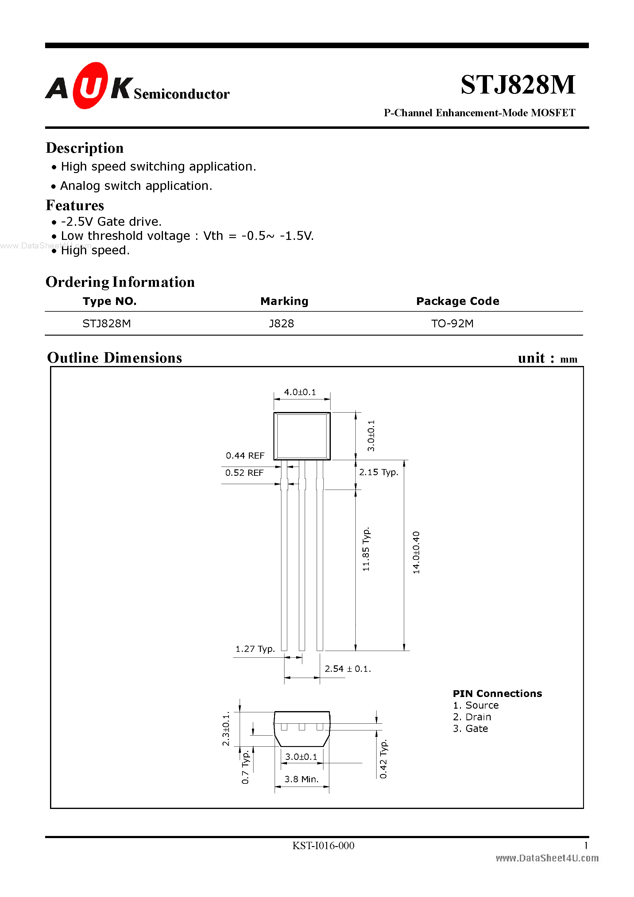 Даташит STJ828M - P-Channel Enhancement-Mode MOSFET страница 1