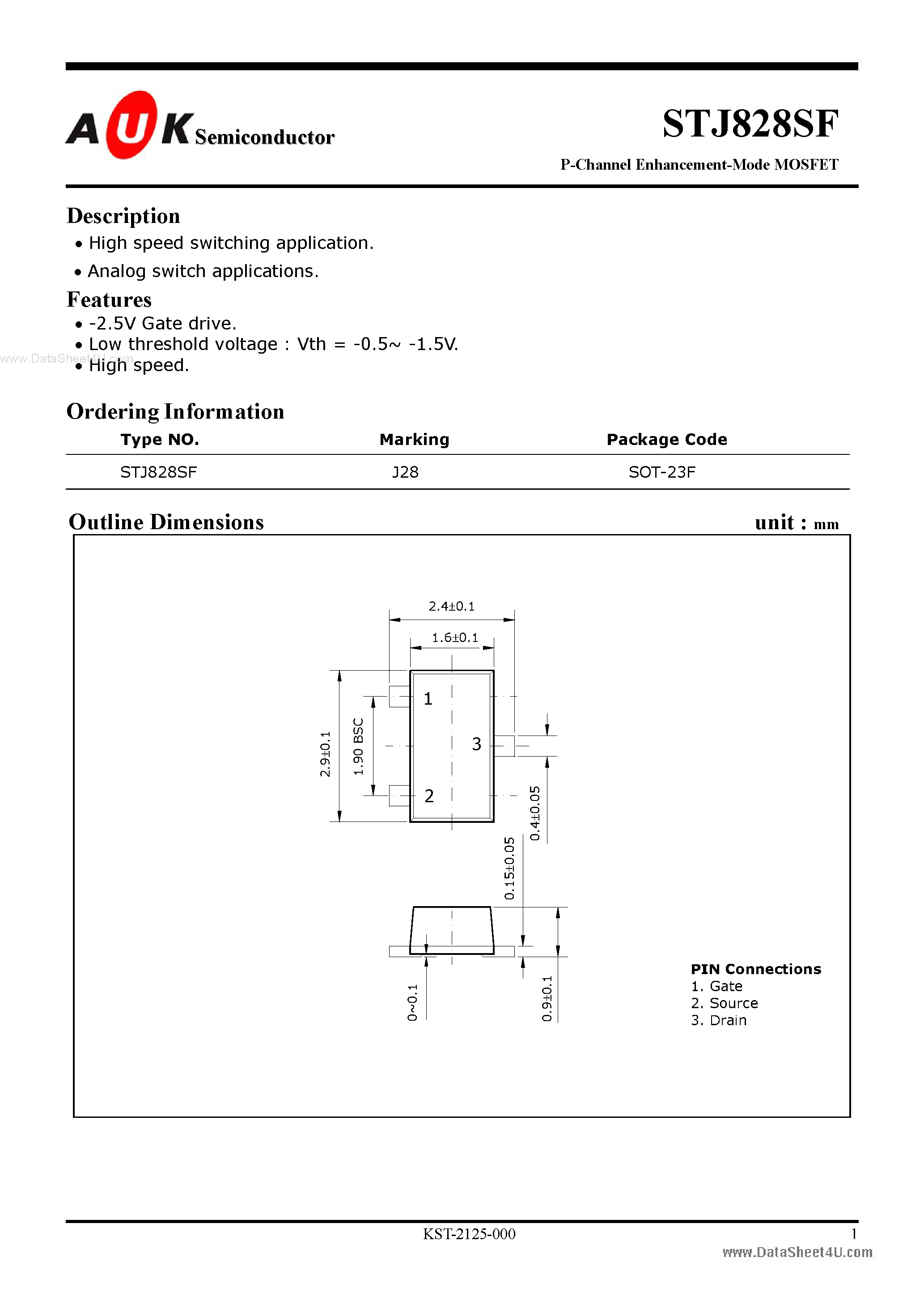 Даташит STJ828SF - P-Channel Enhancement-Mode MOSFET страница 1