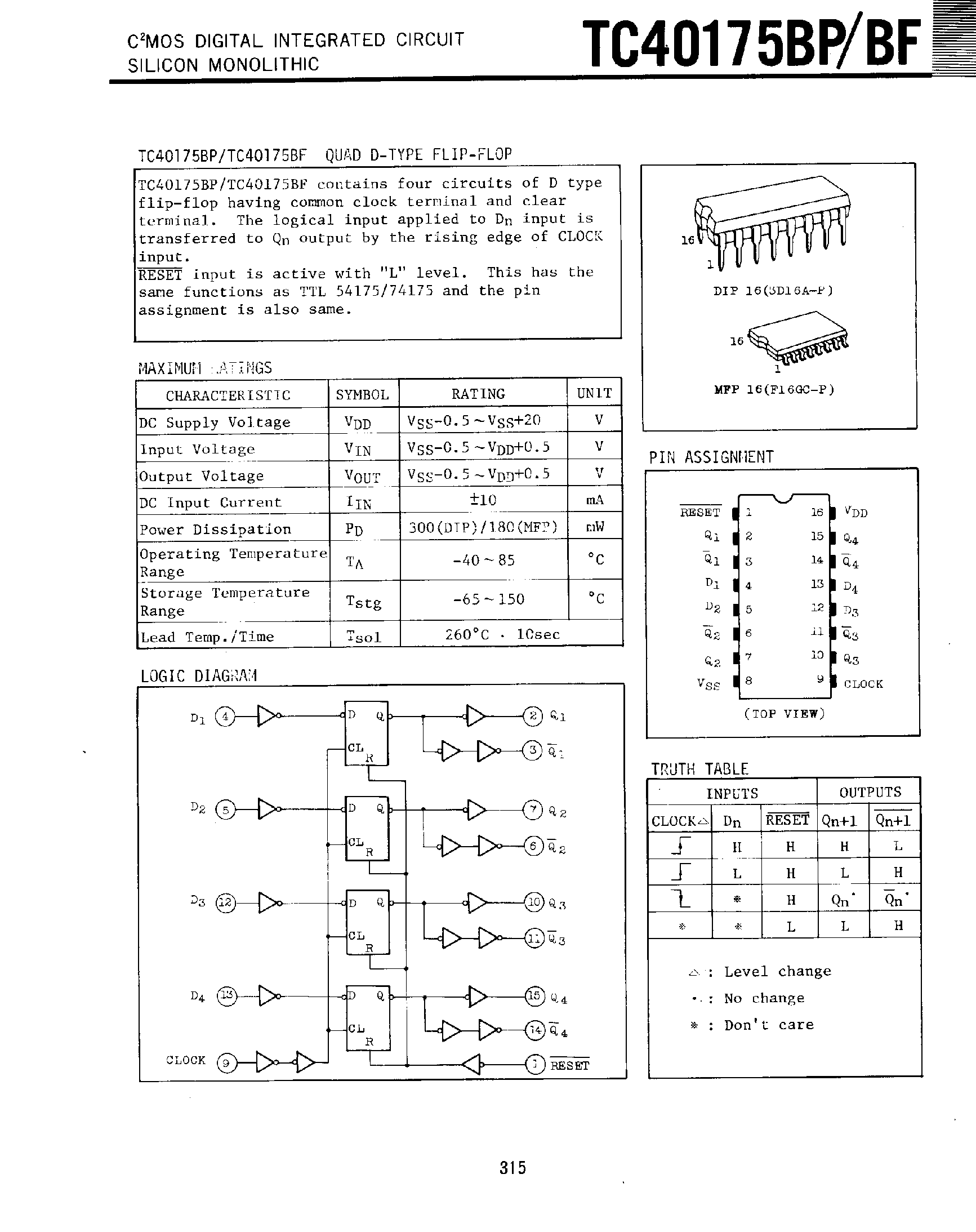 Даташит TC40175 - CMOS Digital Integrated Circuit / Silicon Monolithic страница 1