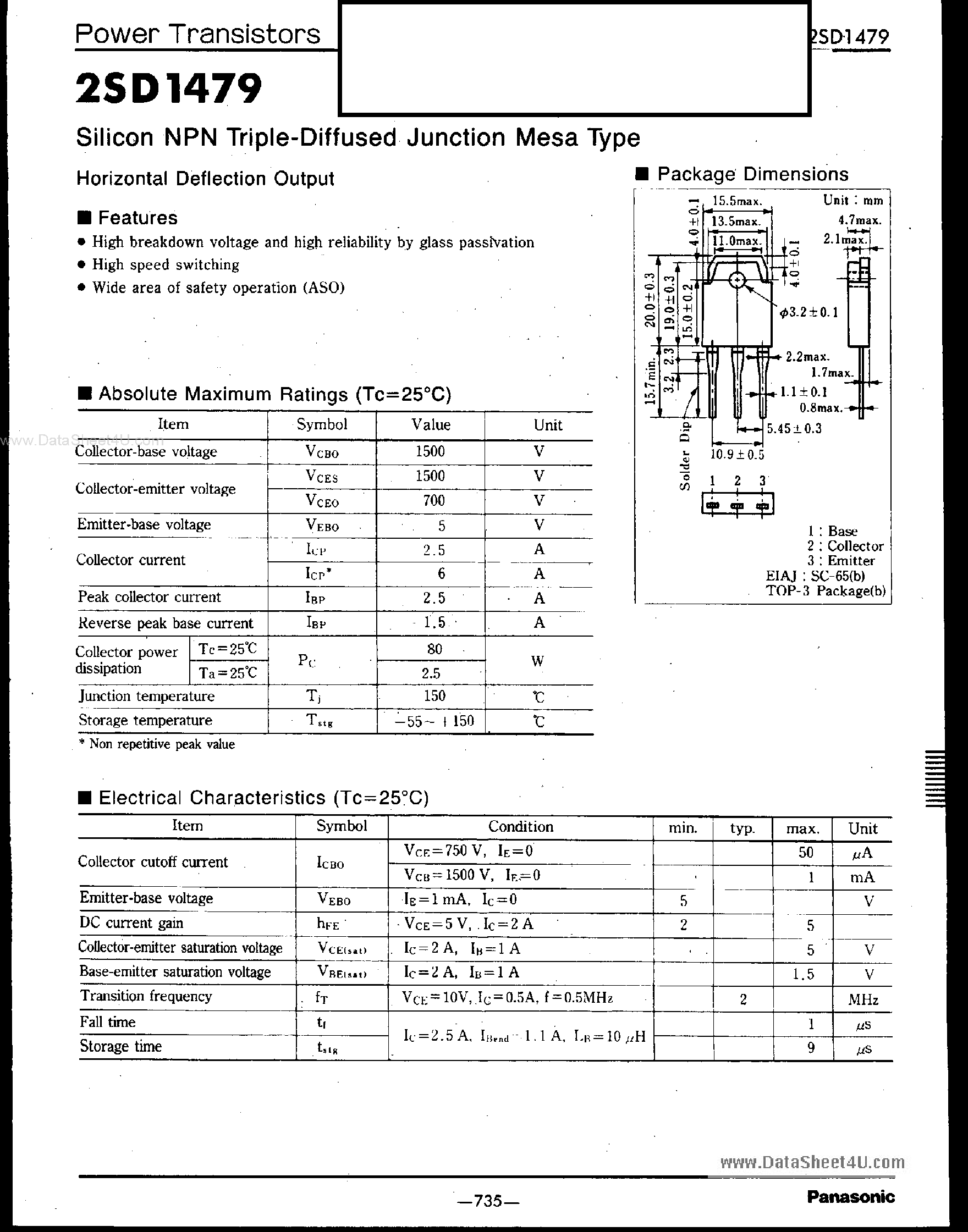 Datasheet D1479 - Search -----> 2SD1479 page 1