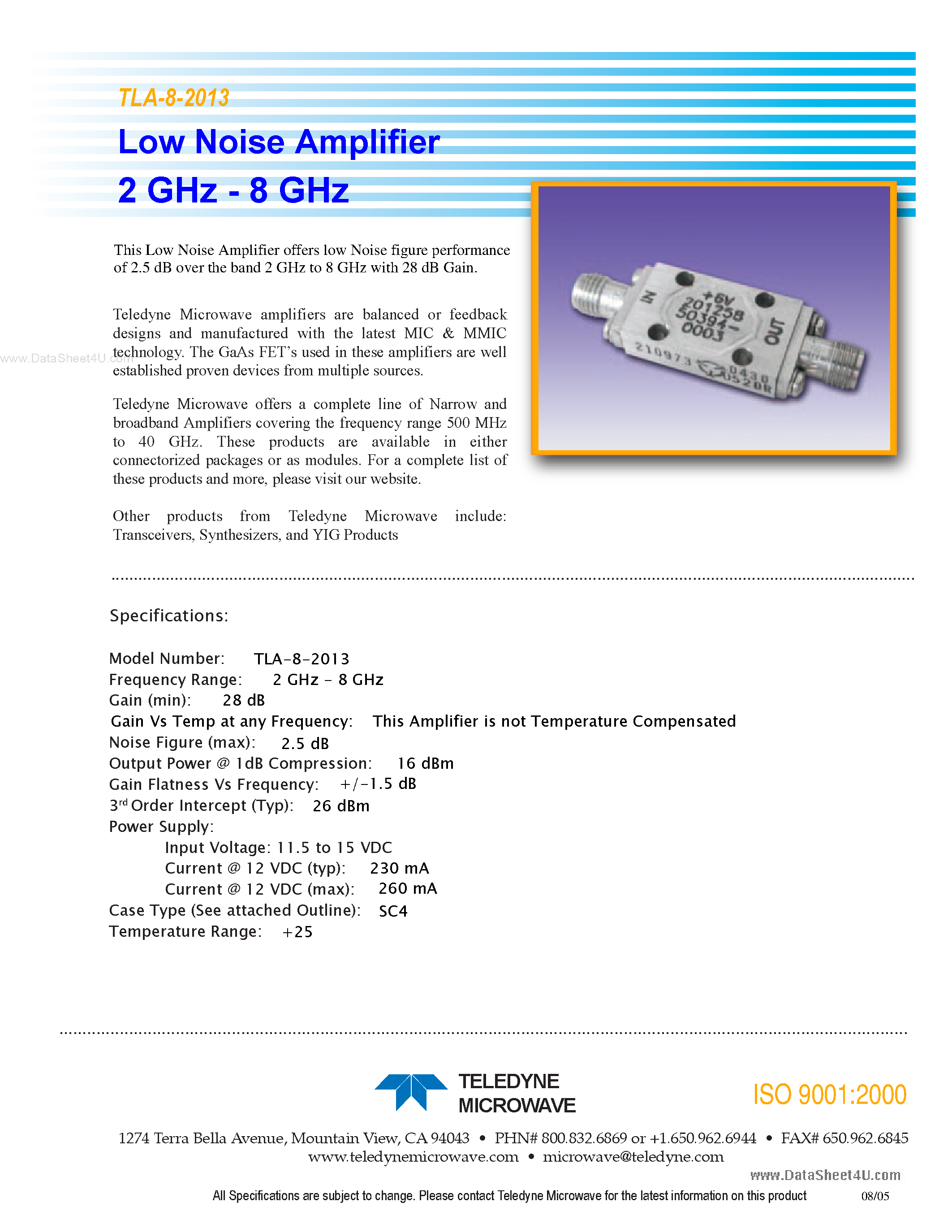 Datasheet TLA-8-2013 - Low Noise Amplifier page 1