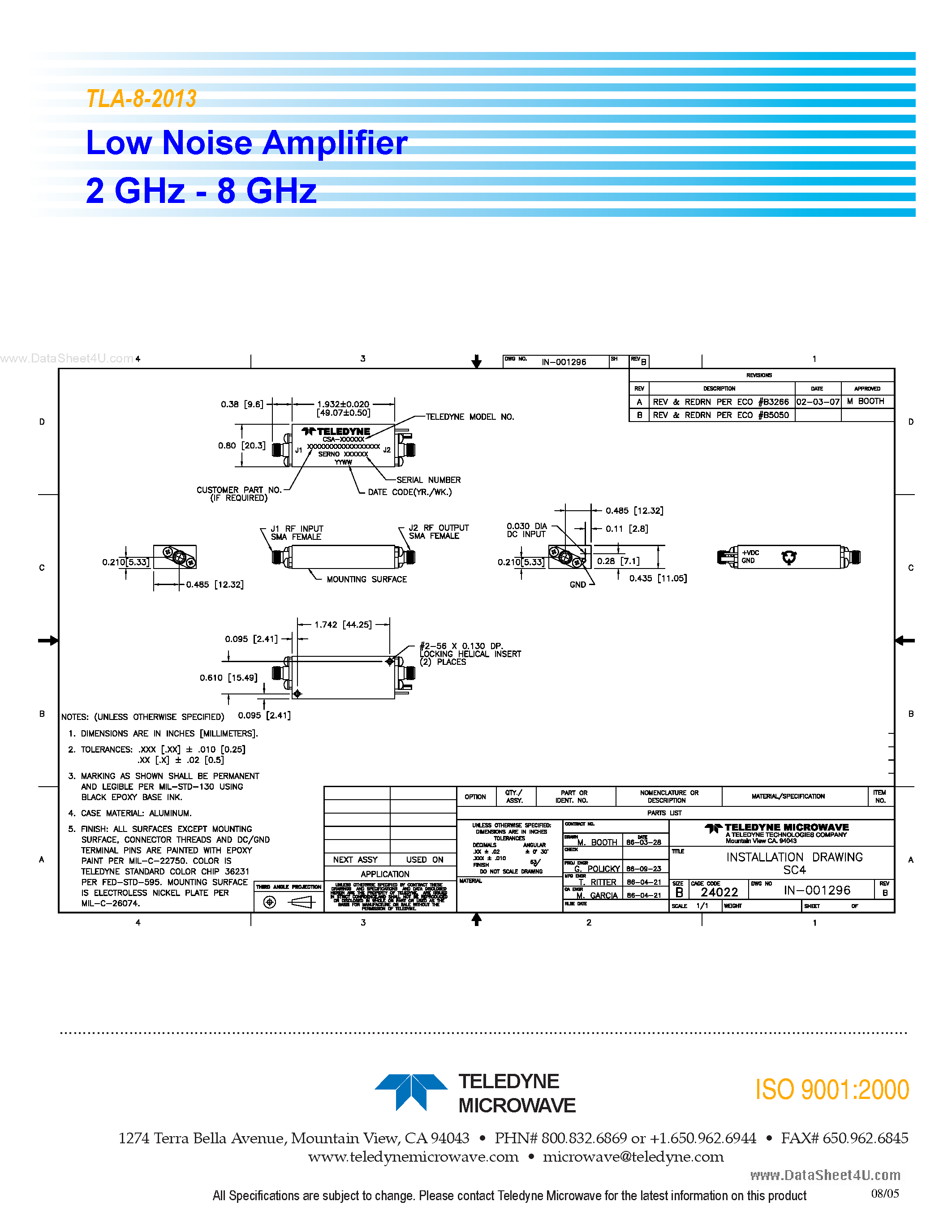 Datasheet TLA-8-2013 - Low Noise Amplifier page 2