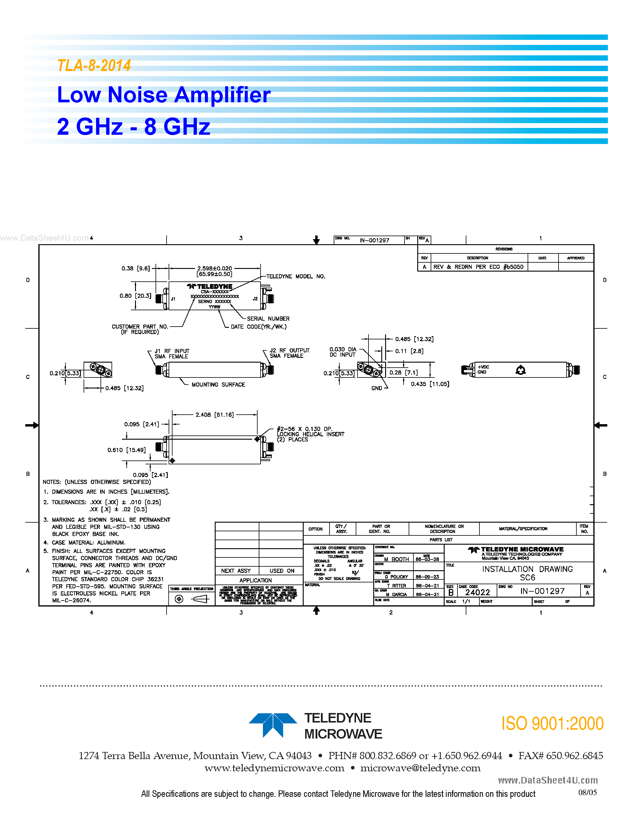 Datasheet TLA-8-2014 - Low Noise Amplifier page 2