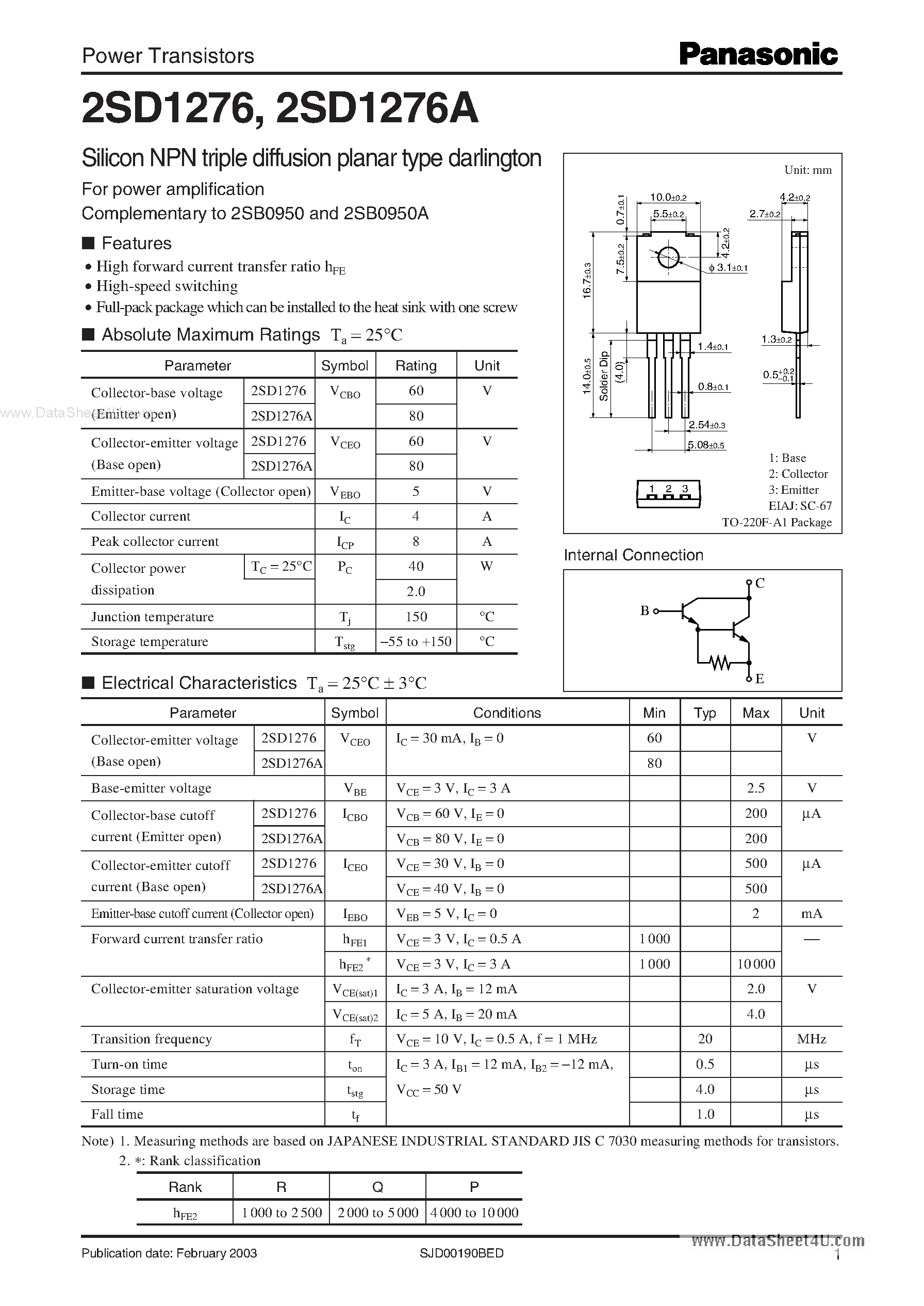 Даташит D1276 - Search -----> 2SD1276 страница 1