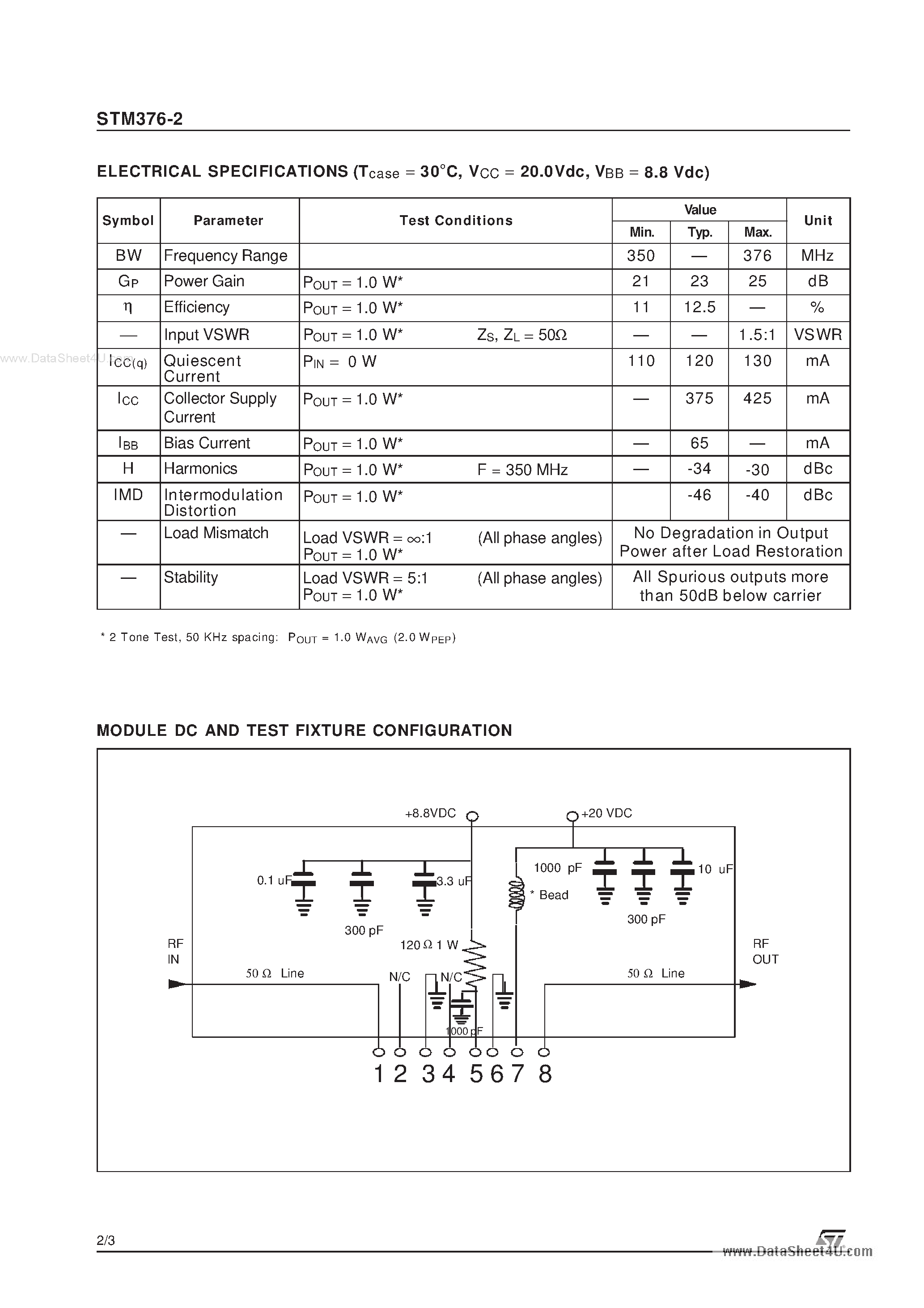 Даташит на микросхему STM326-2 страница 2 Даташит STM326-2 - RF POWER MODULE WIRELESS LOCAL LOOP APPLICATIONS страница 2